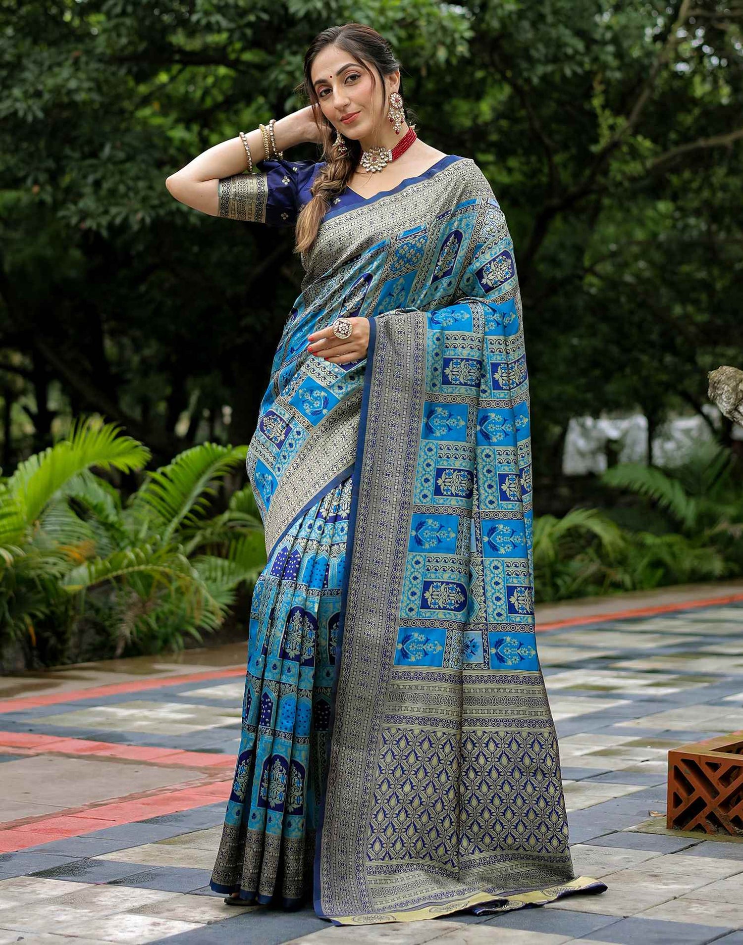 Teal Blue Silk Woven Saree