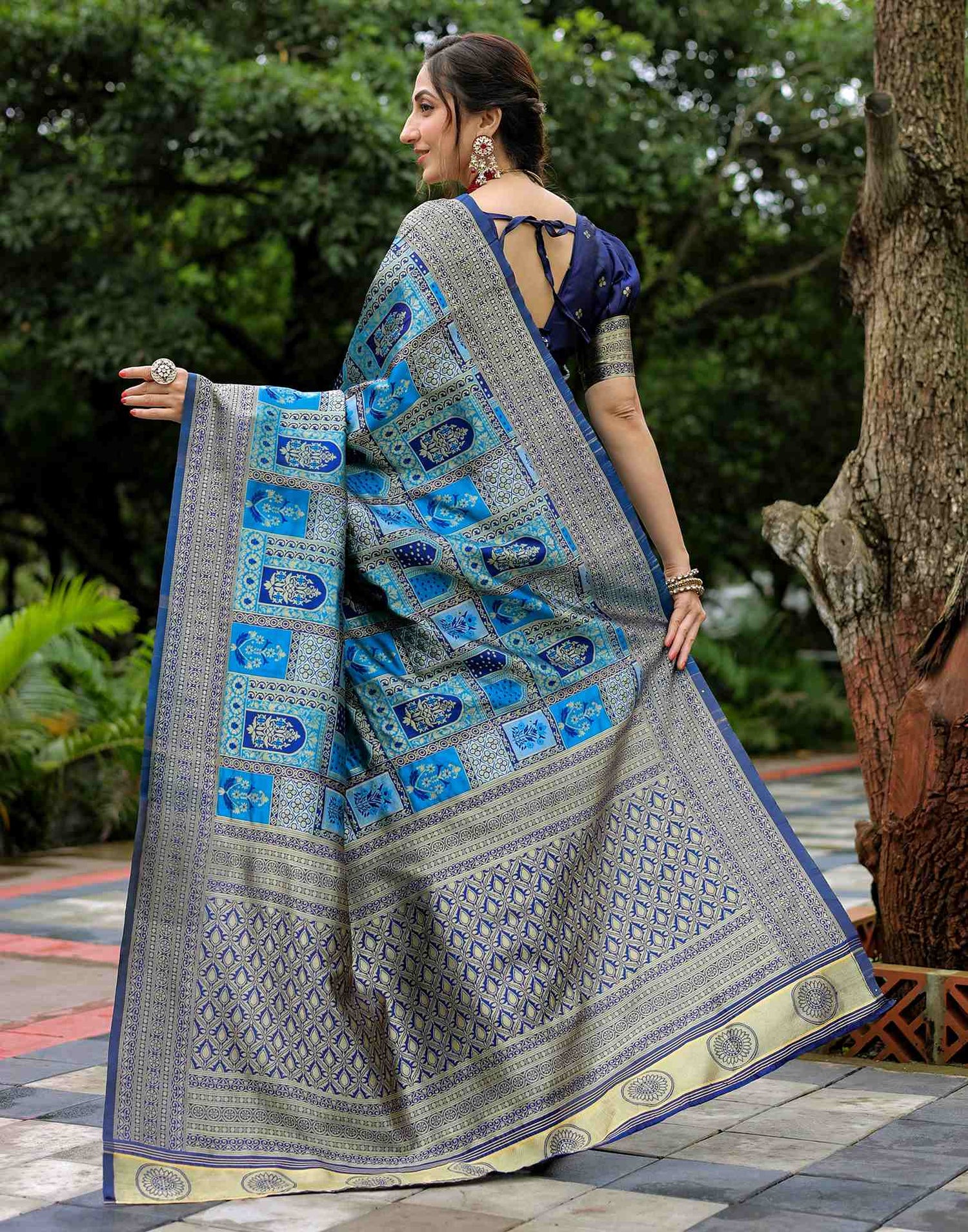 Teal Blue Silk Woven Saree