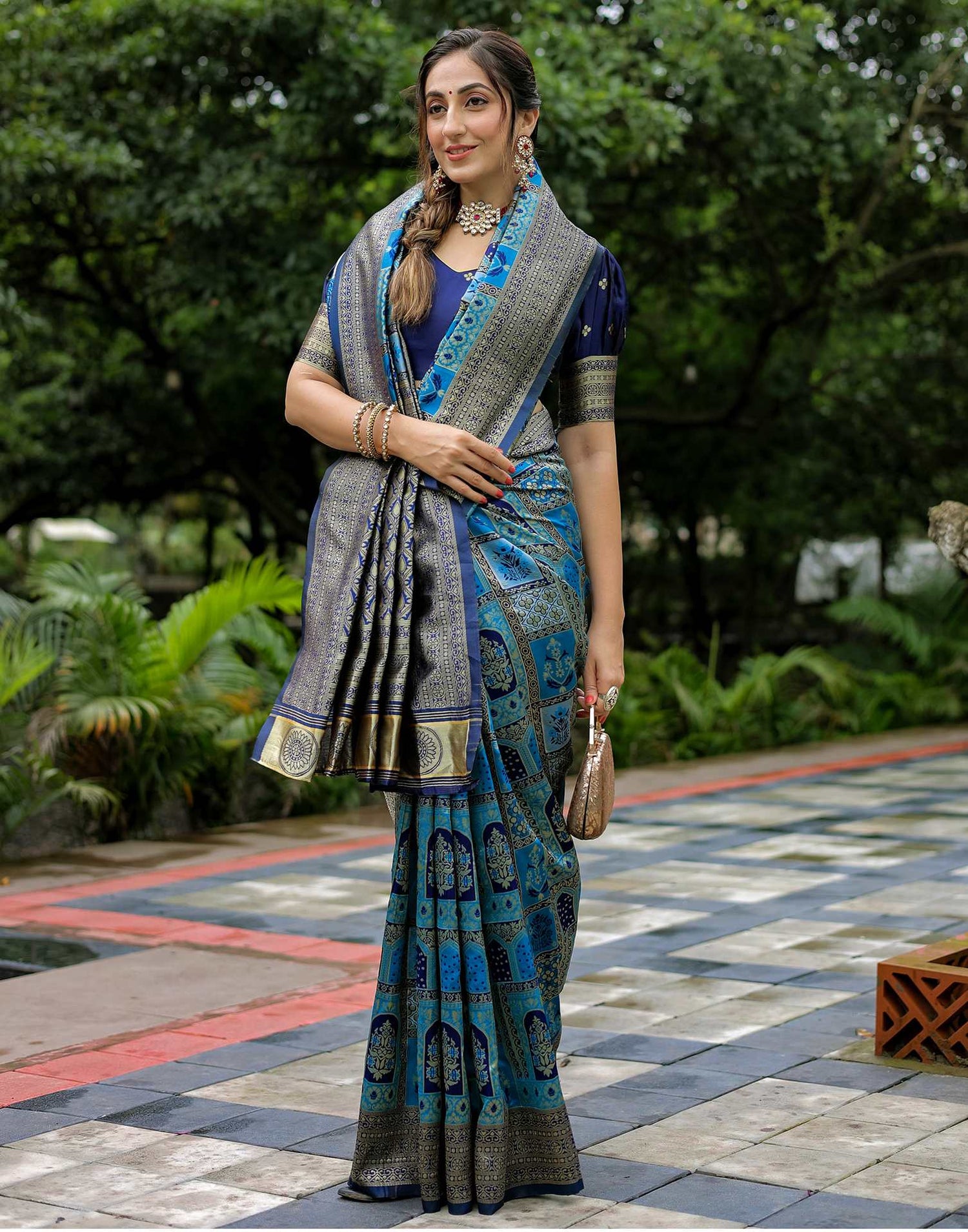 Teal Blue Silk Woven Saree