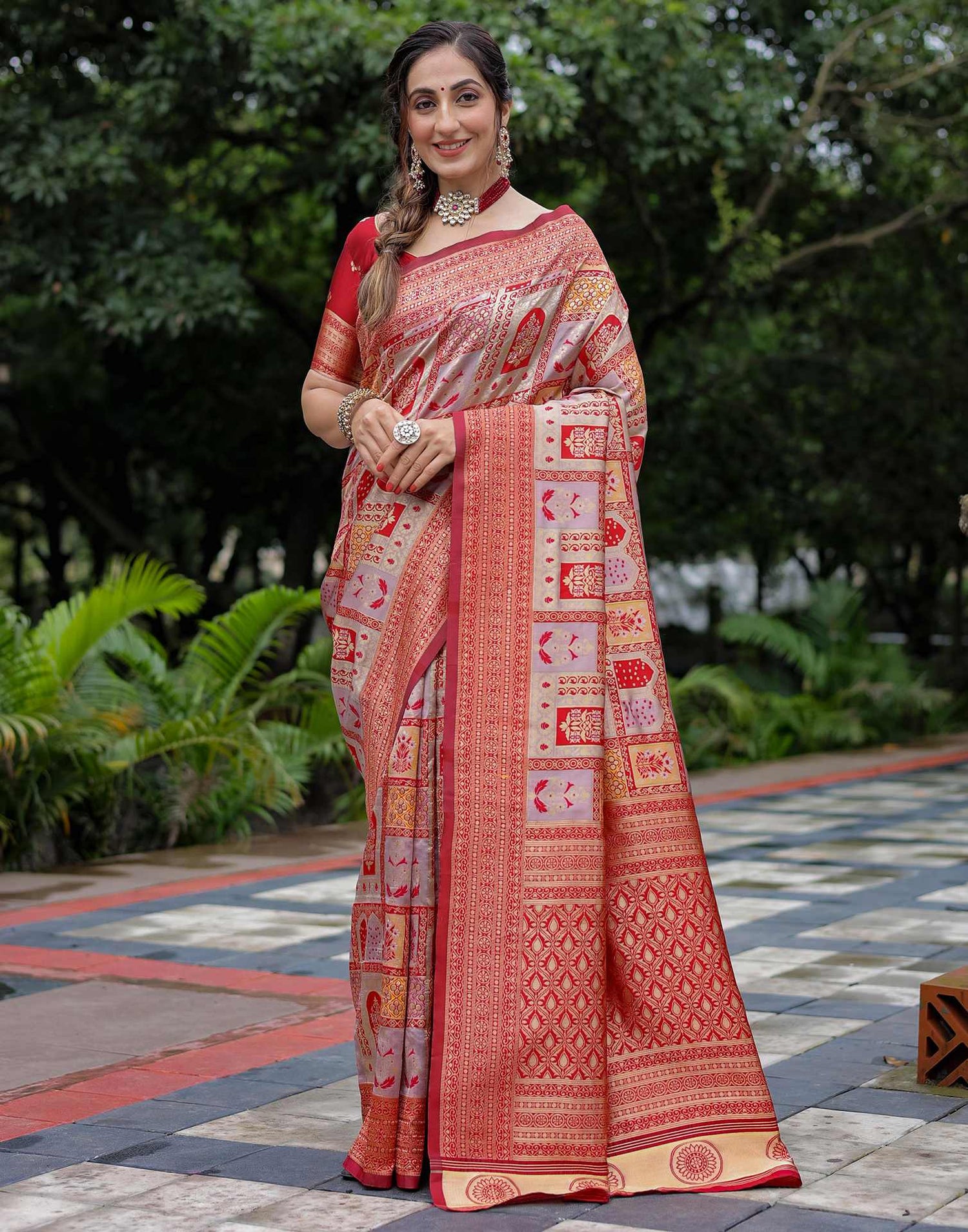 Light Mauve Silk Woven Saree