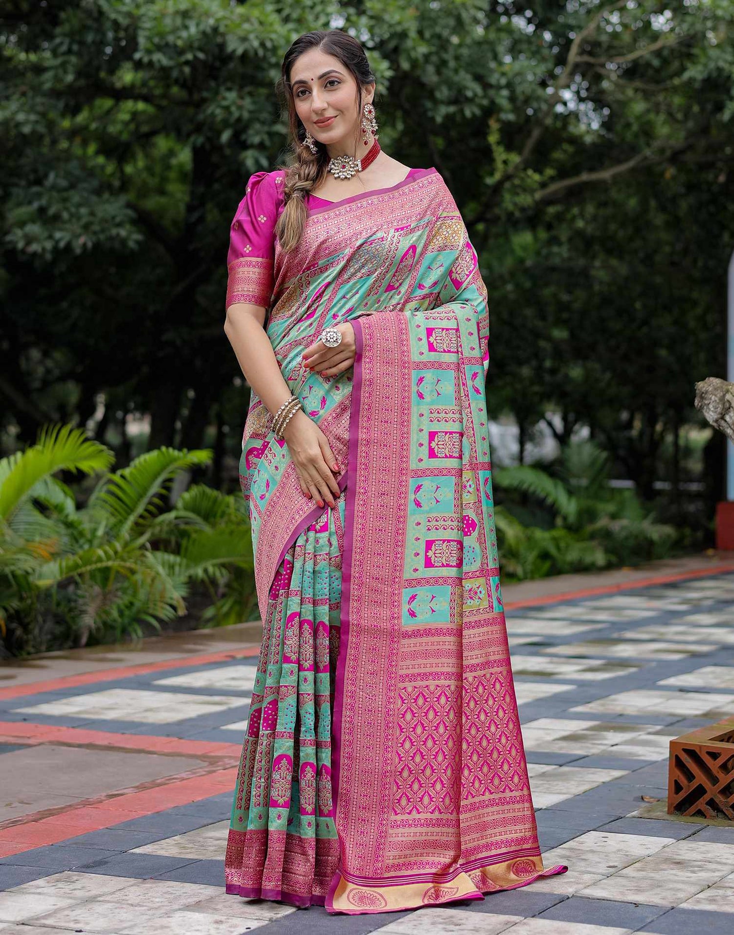 Mint Green Silk Woven Saree