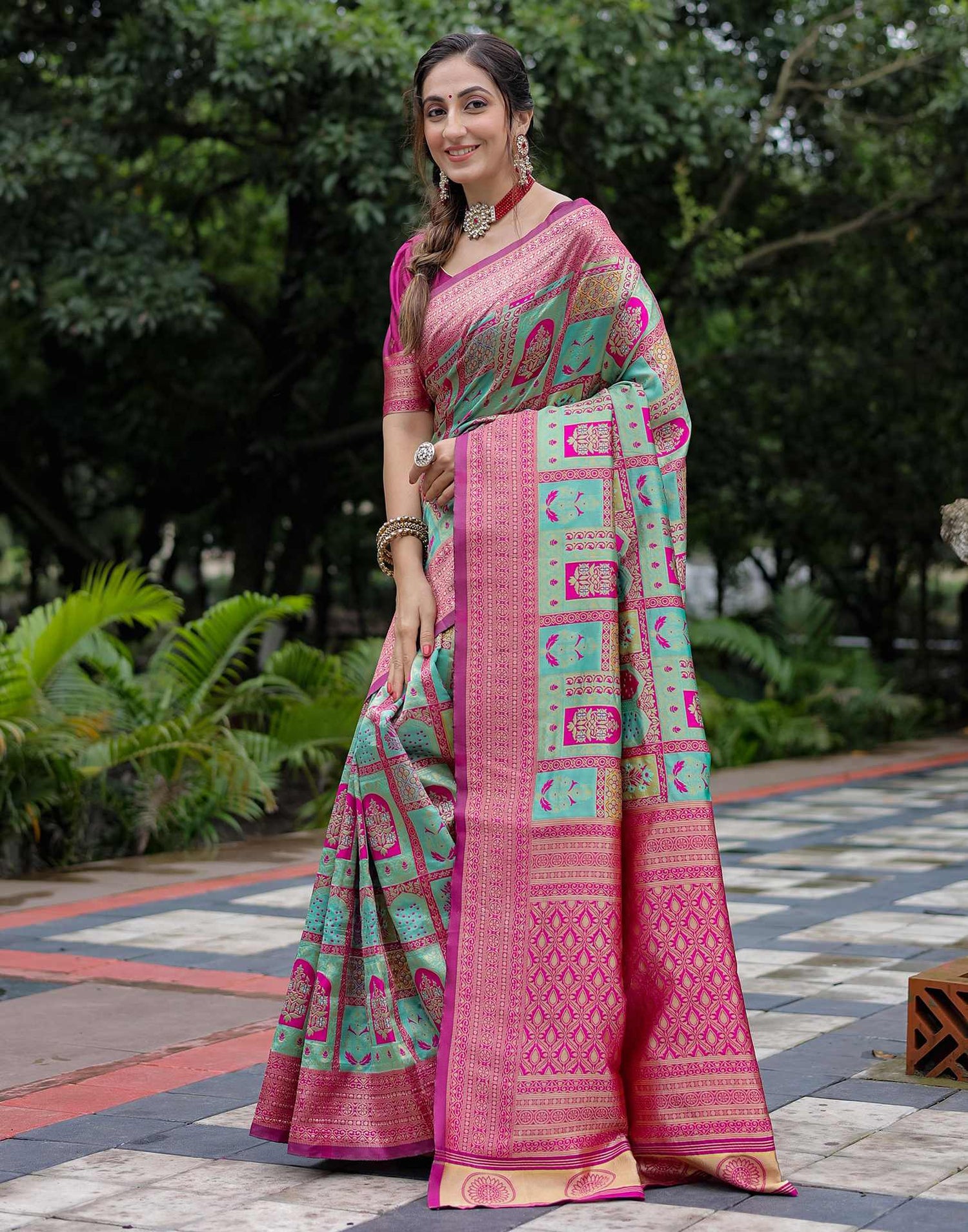 Mint Green Silk Woven Saree