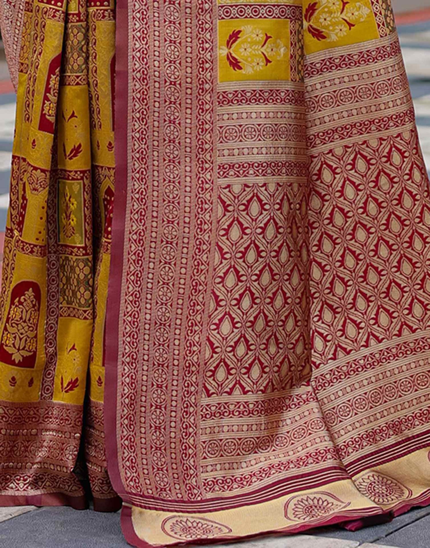 Yellow Silk Woven Saree