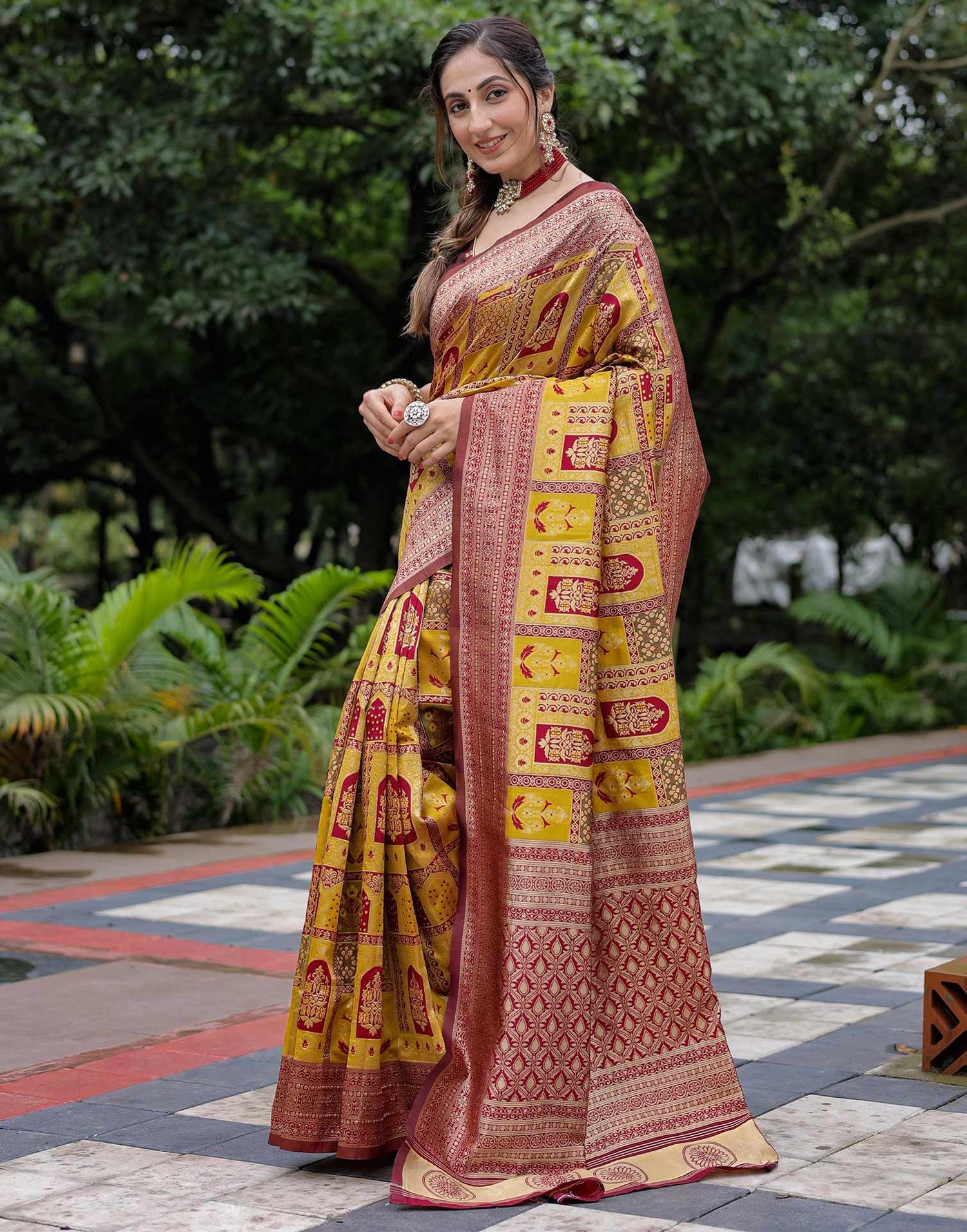 Yellow Silk Woven Saree