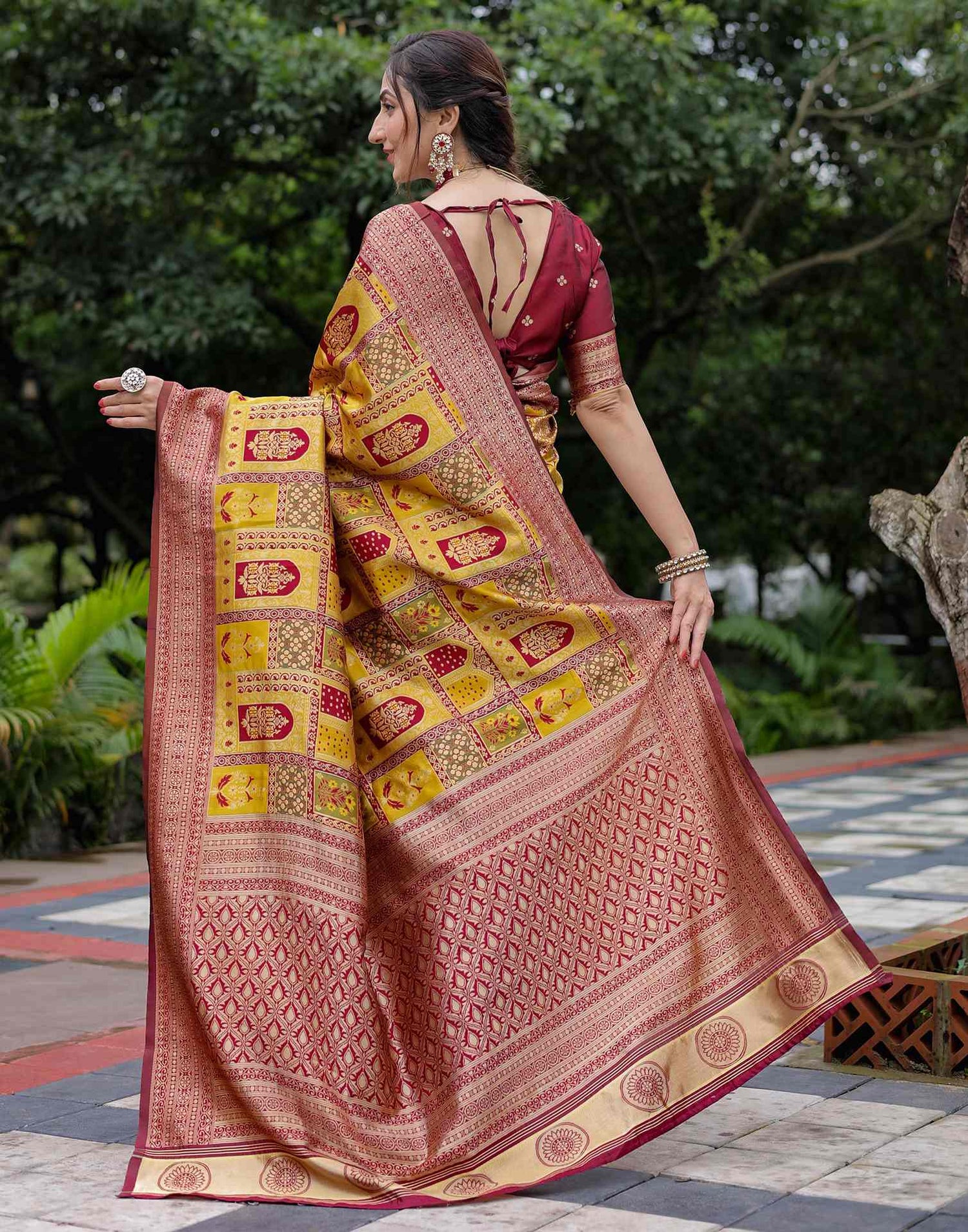 Yellow Silk Woven Saree