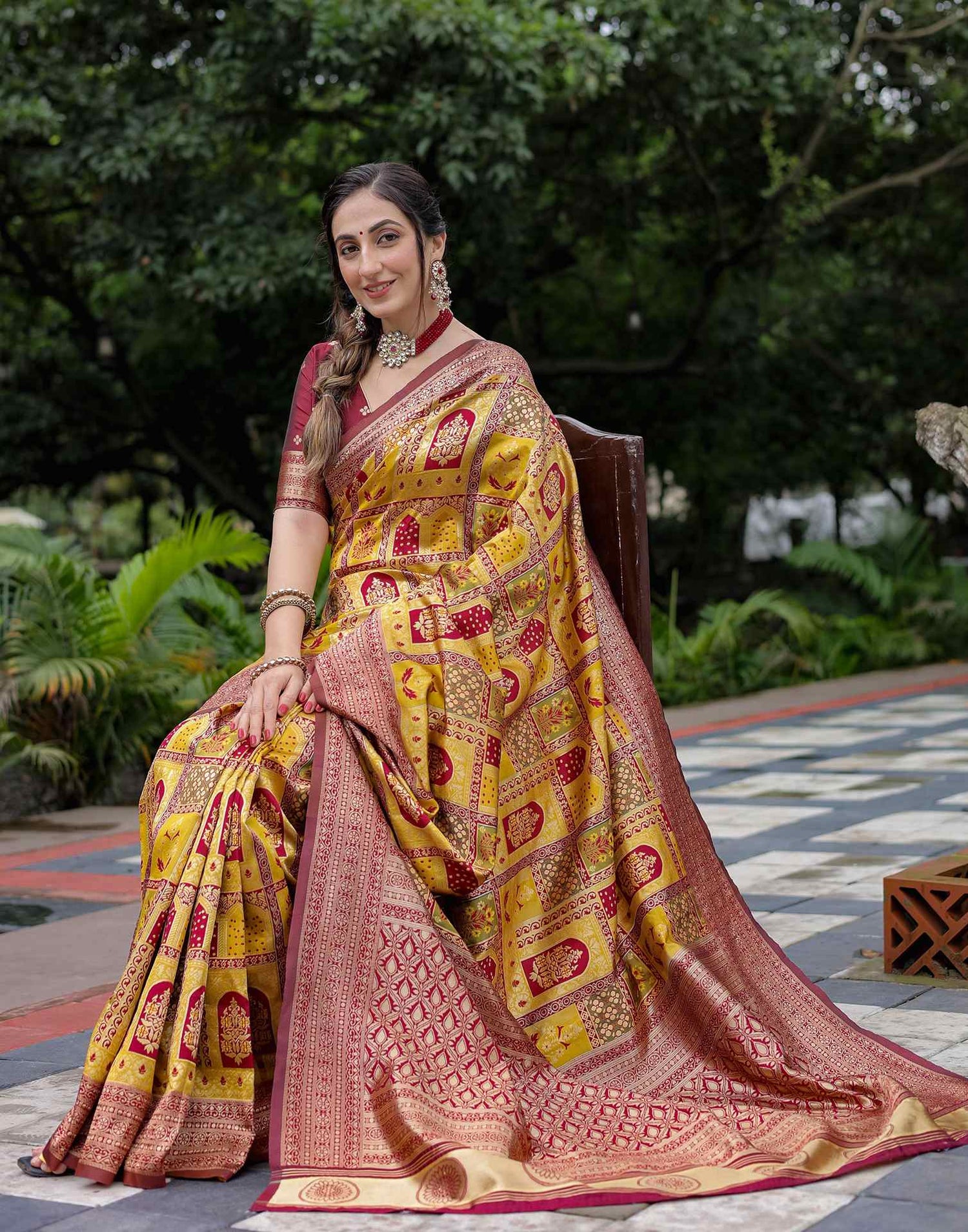 Yellow Silk Woven Saree