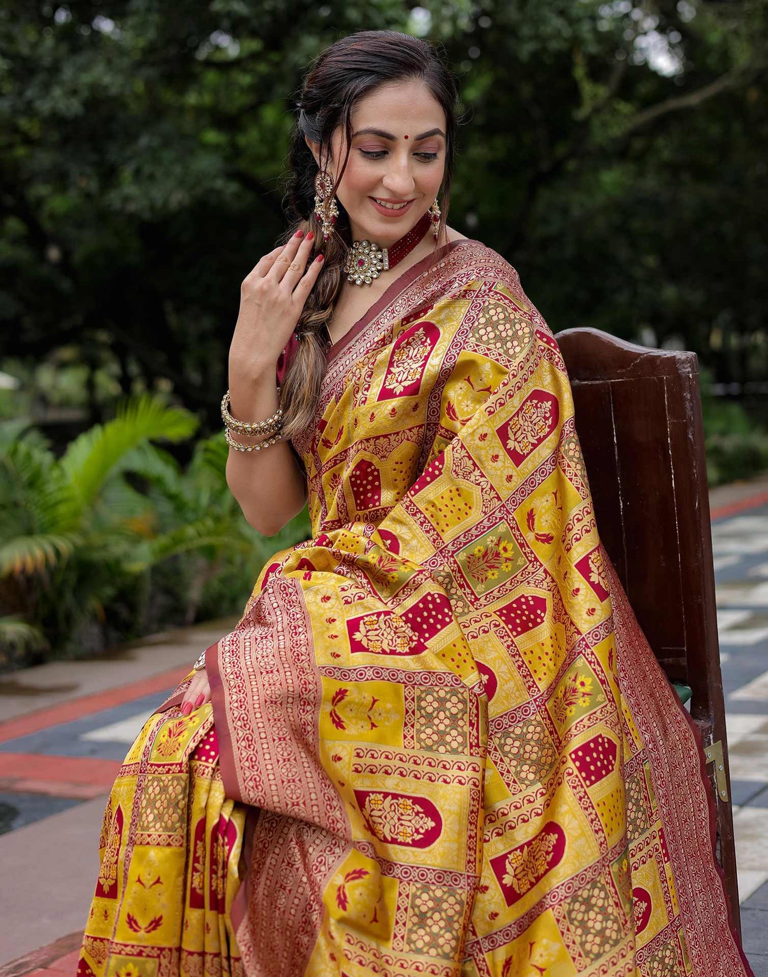 Yellow Silk Woven Saree