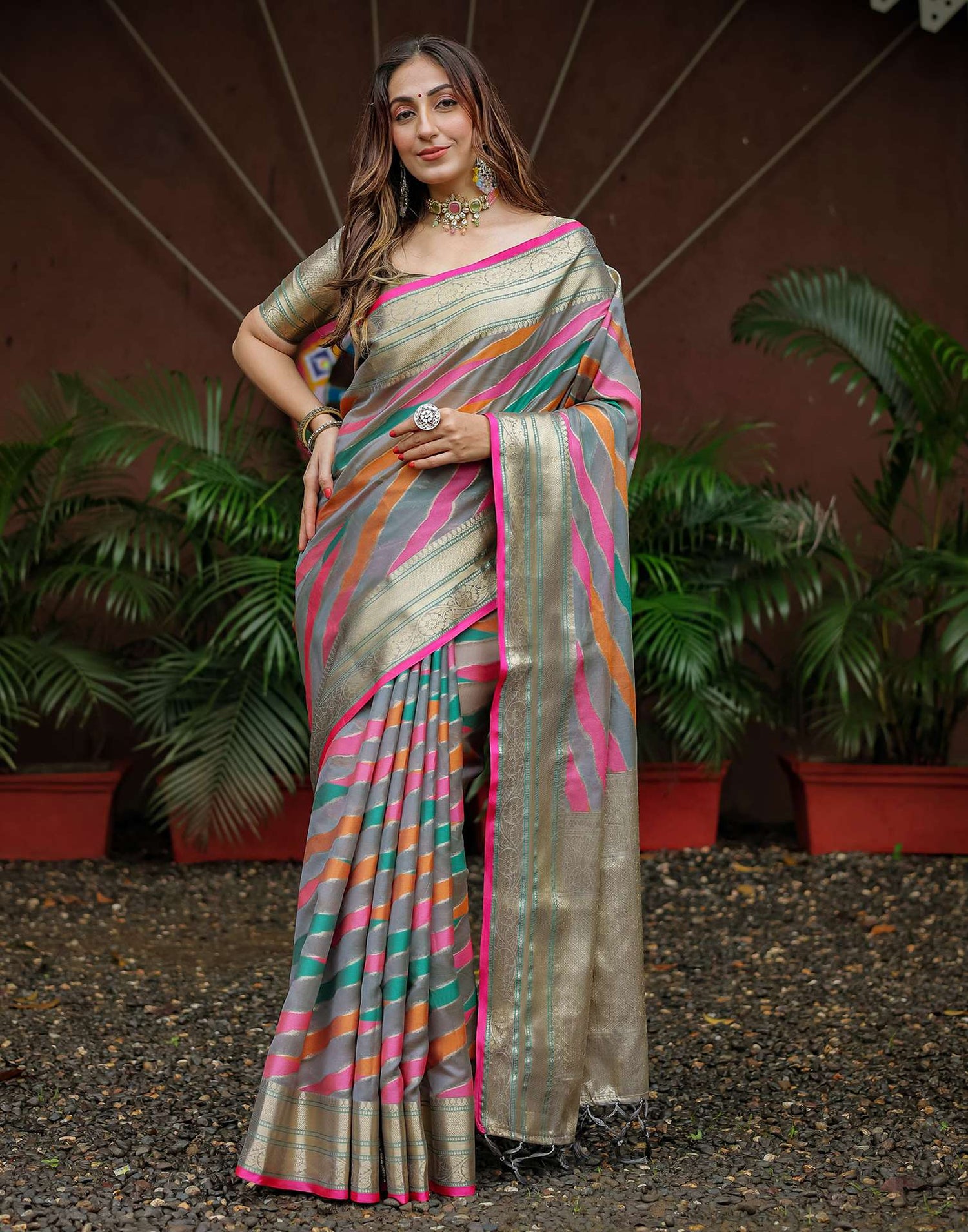 Grey Silk Woven Saree