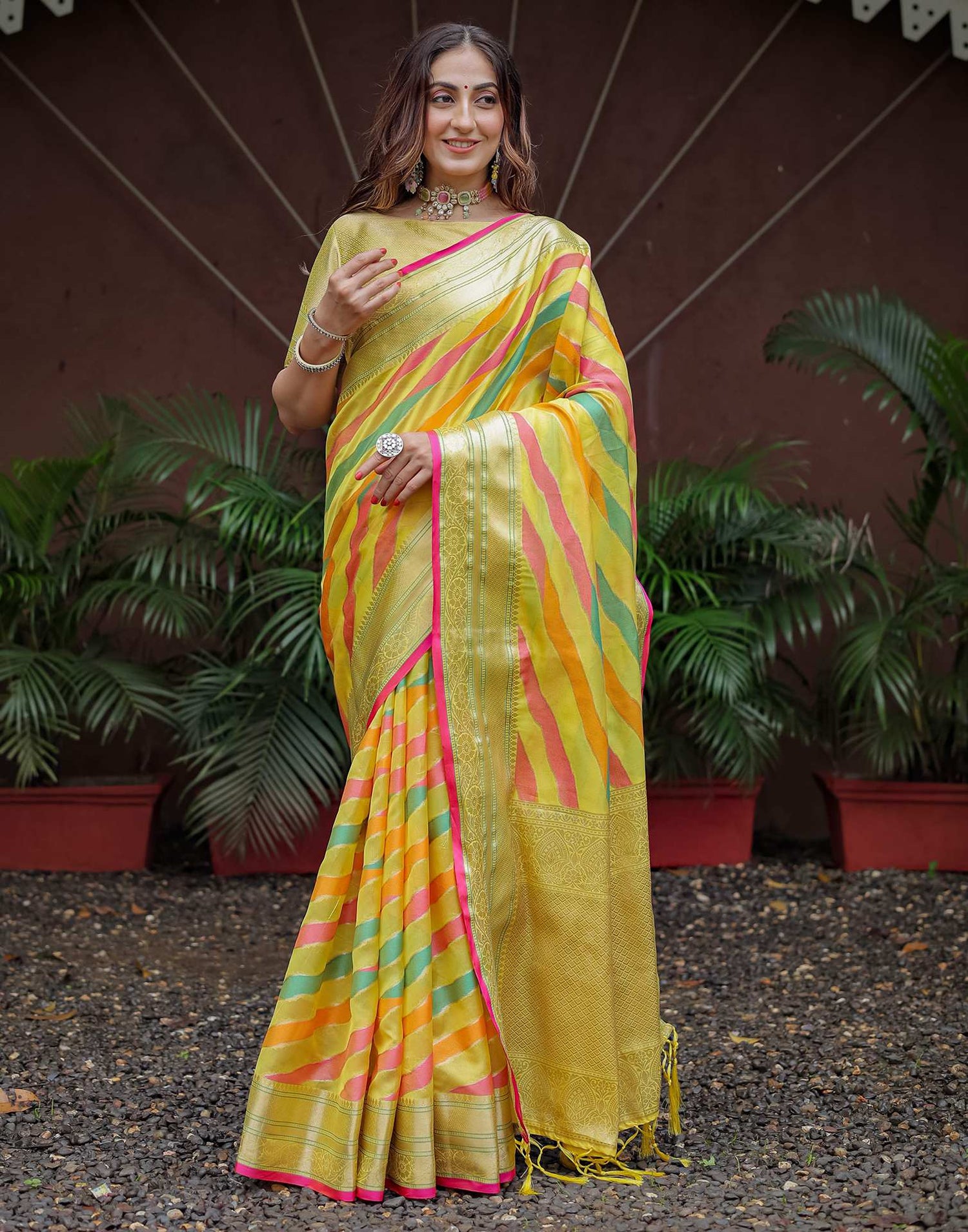 Yellow Silk Woven Saree