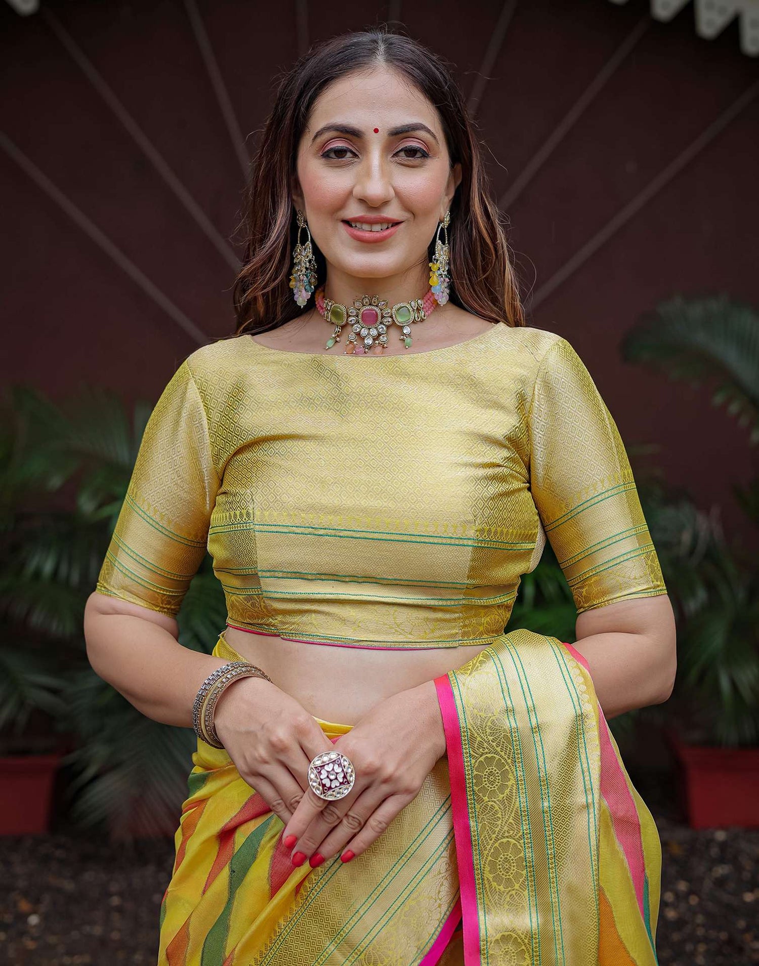 Yellow Silk Woven Saree