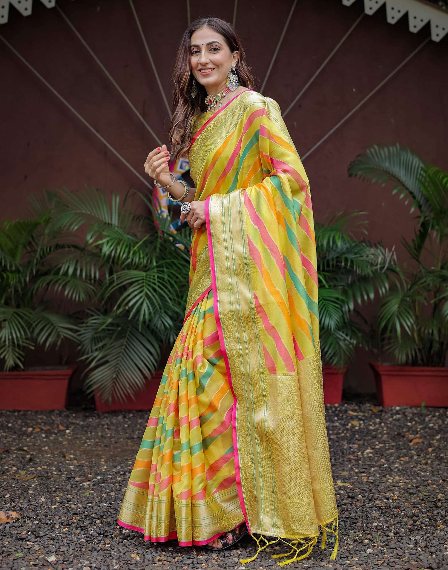 Yellow Silk Woven Saree
