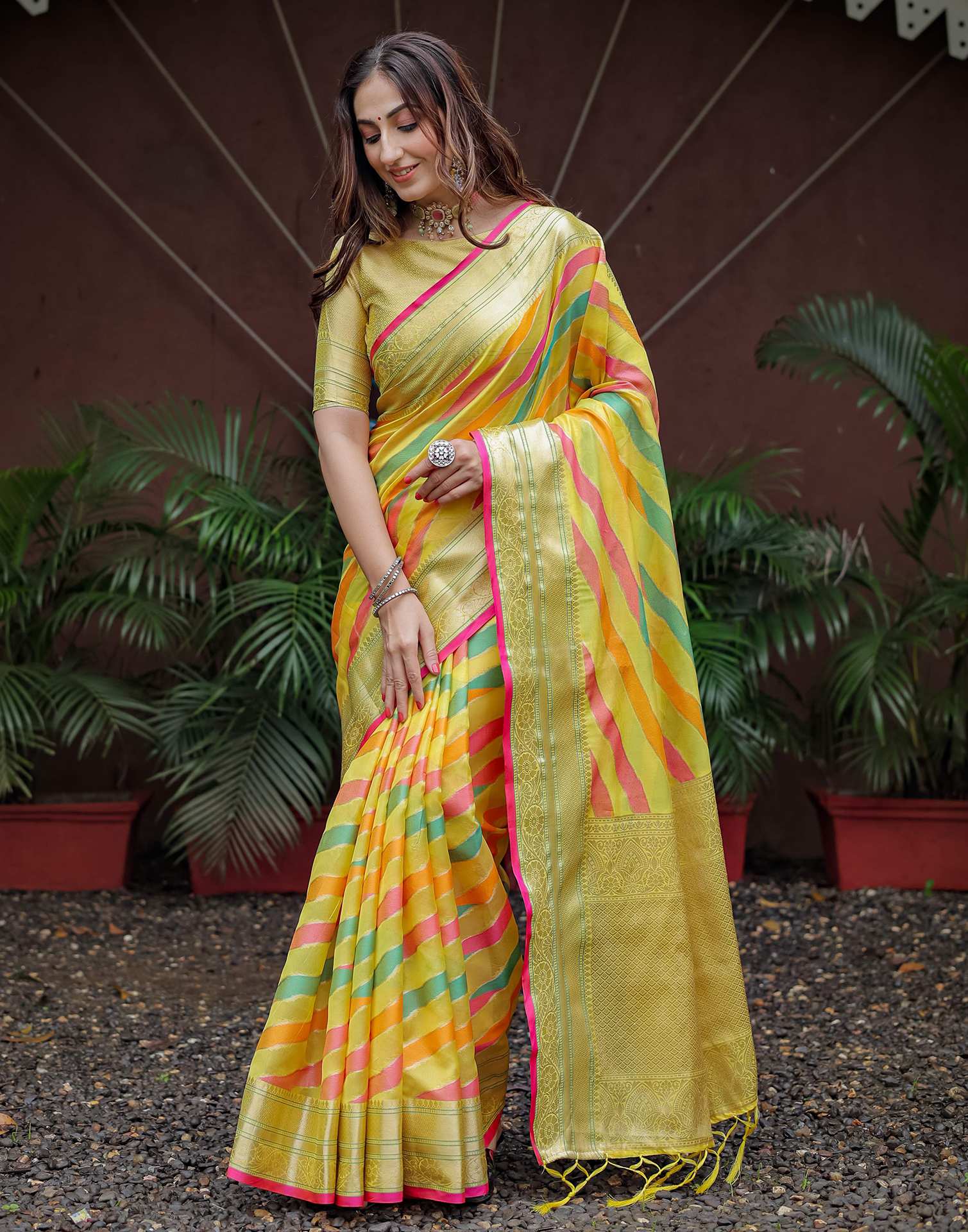 Yellow Silk Woven Saree