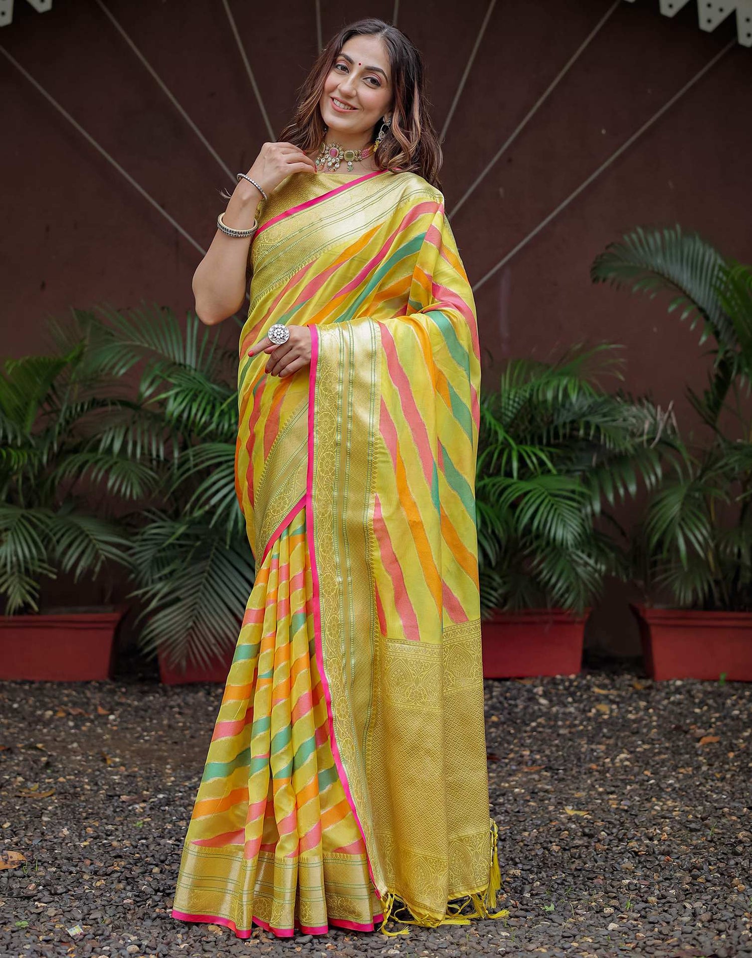 Yellow Silk Woven Saree