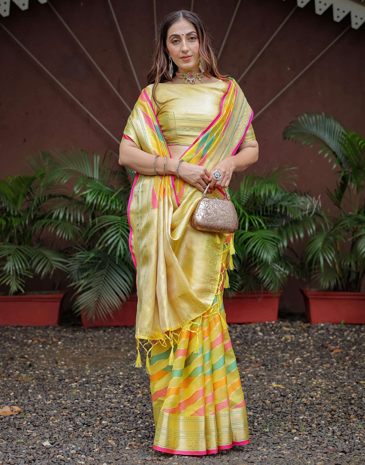 Yellow Silk Woven Saree