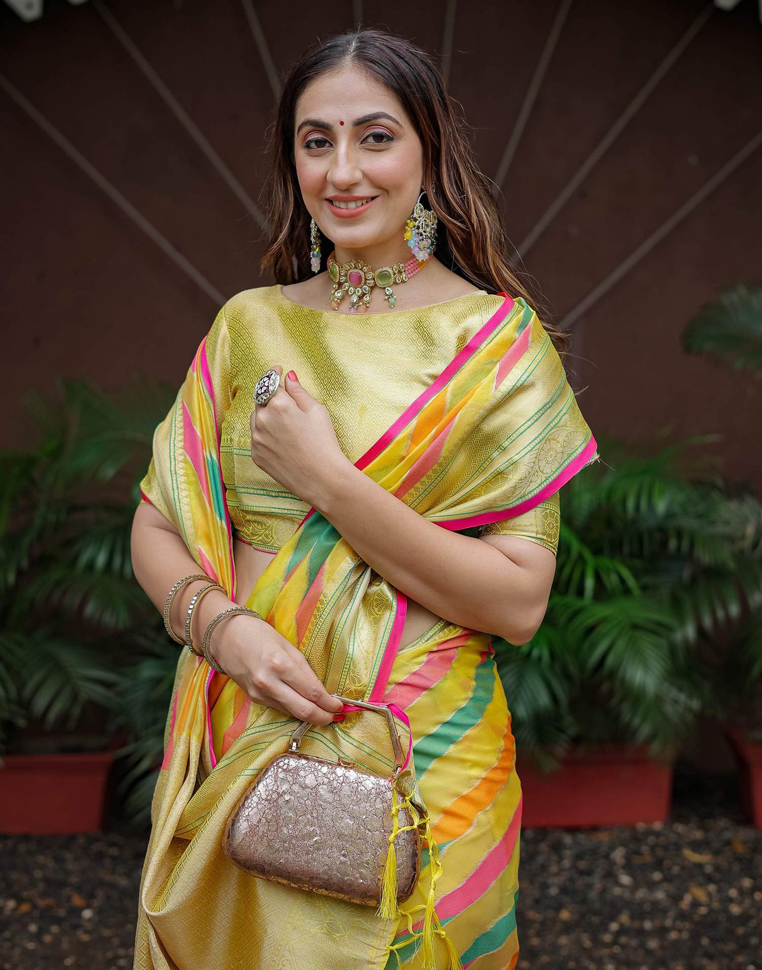 Yellow Silk Woven Saree