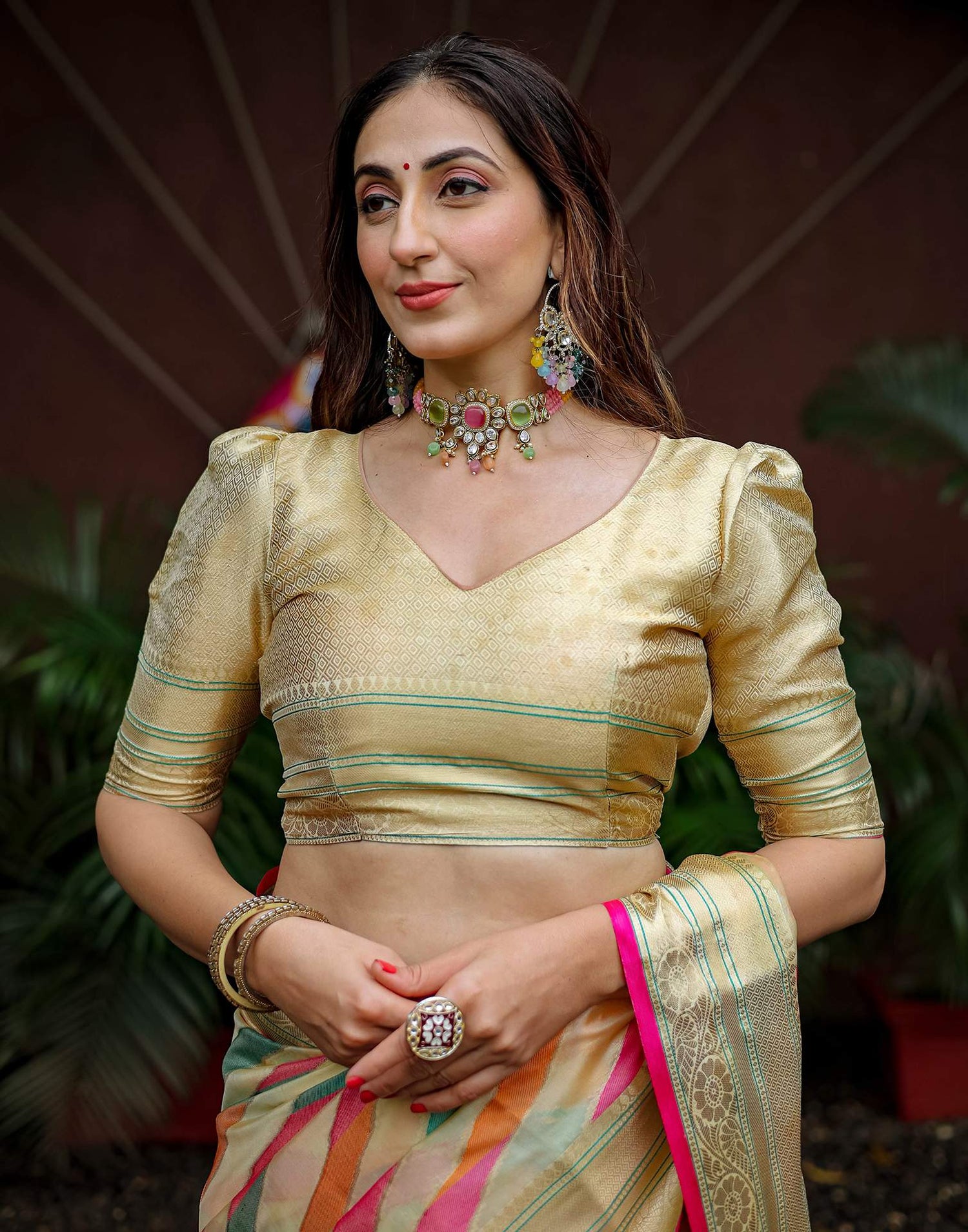 Beige Silk Woven Saree