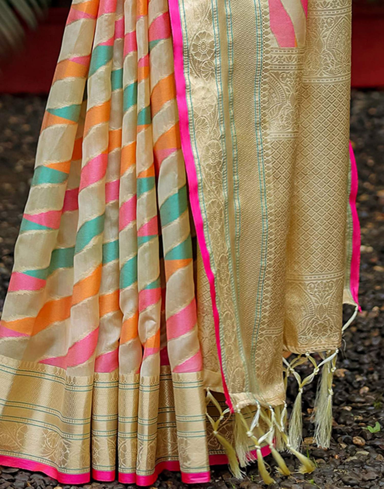 Beige Silk Woven Saree