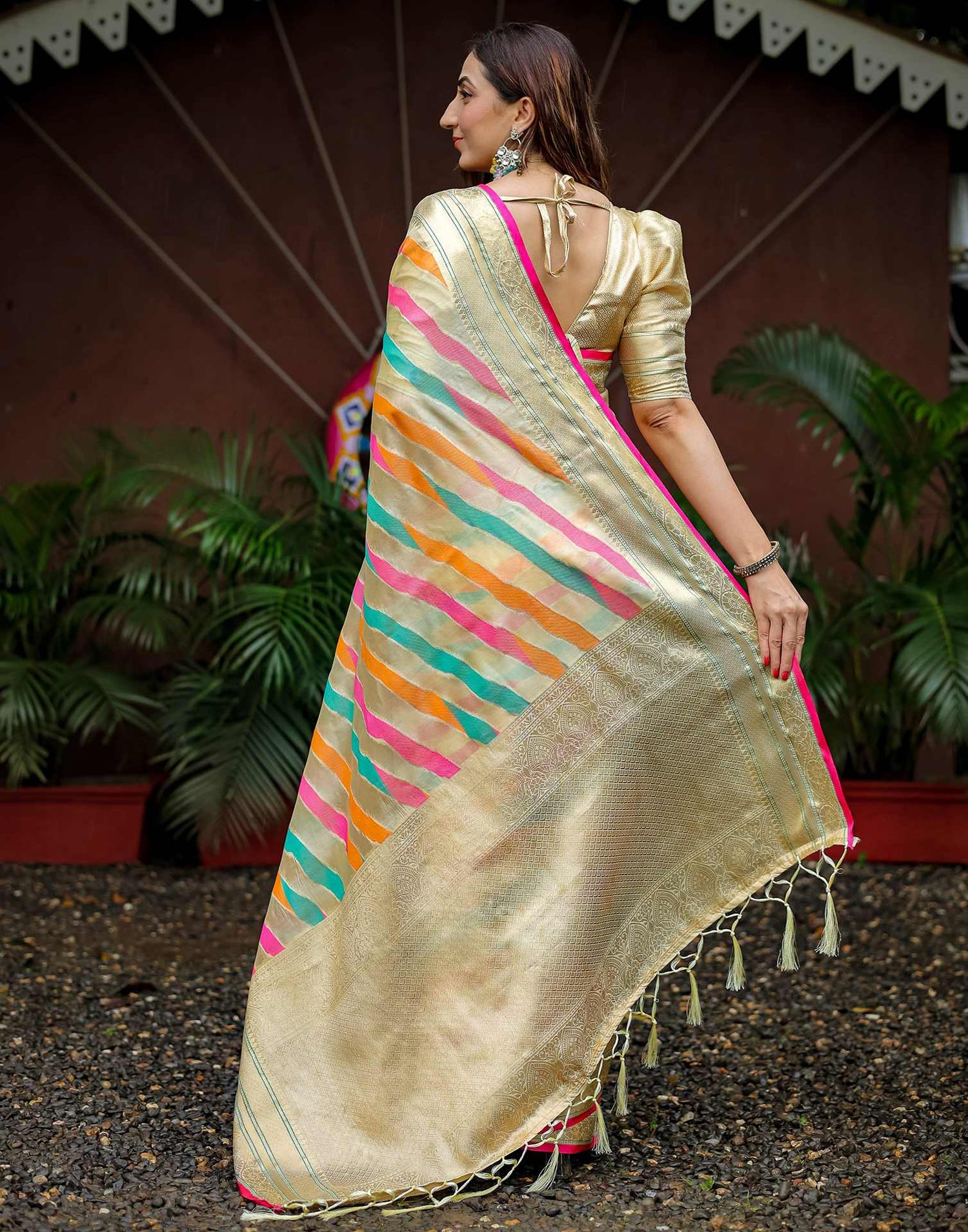 Beige Silk Woven Saree
