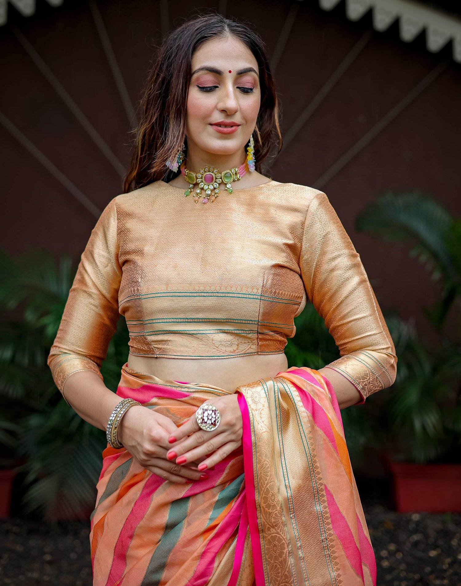 Peach Silk Woven Saree