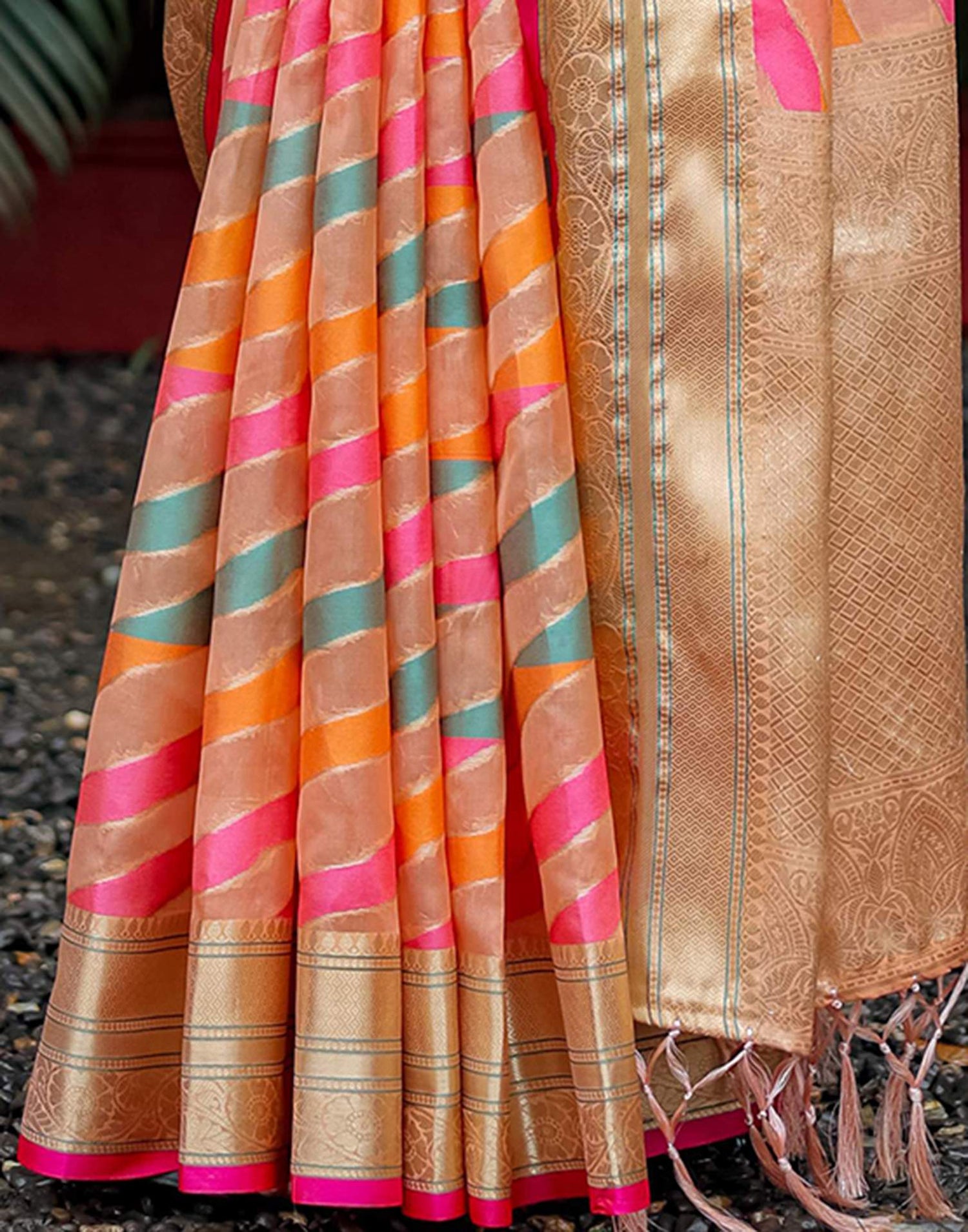 Peach Silk Woven Saree