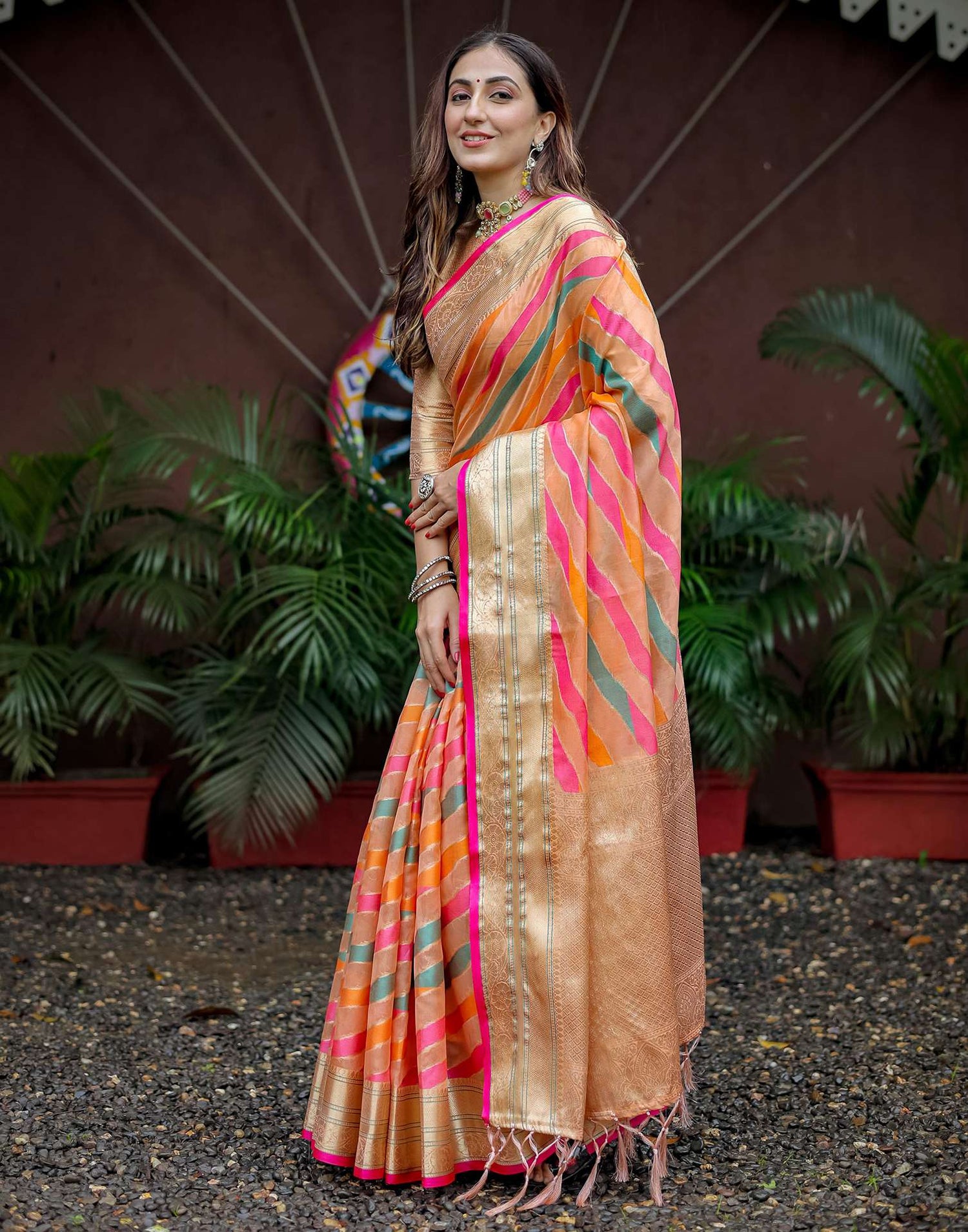 Peach Silk Woven Saree