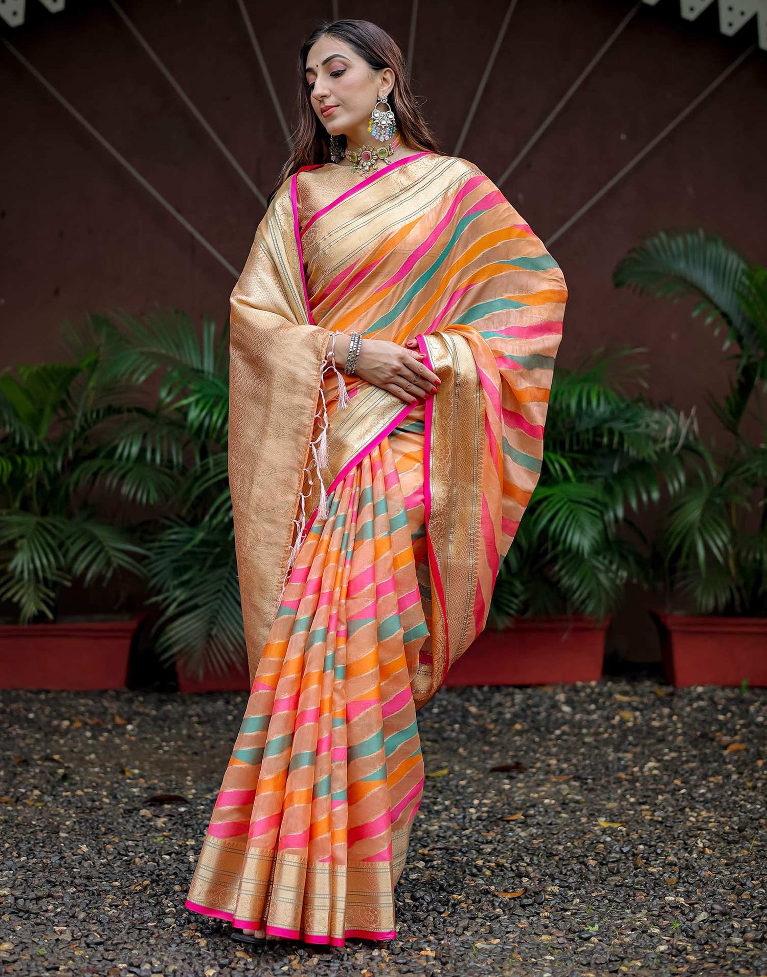 Peach Silk Woven Saree