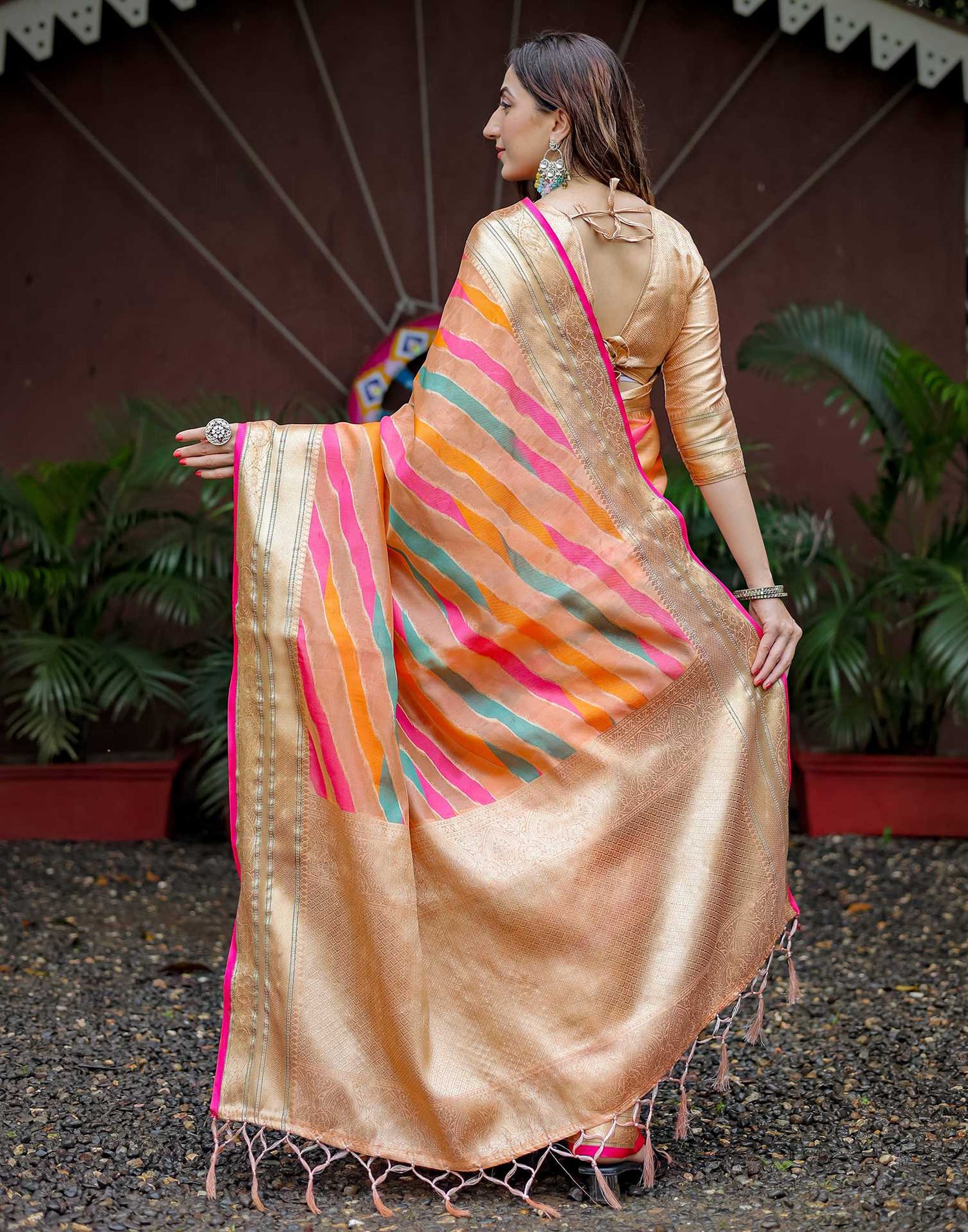 Peach Silk Woven Saree