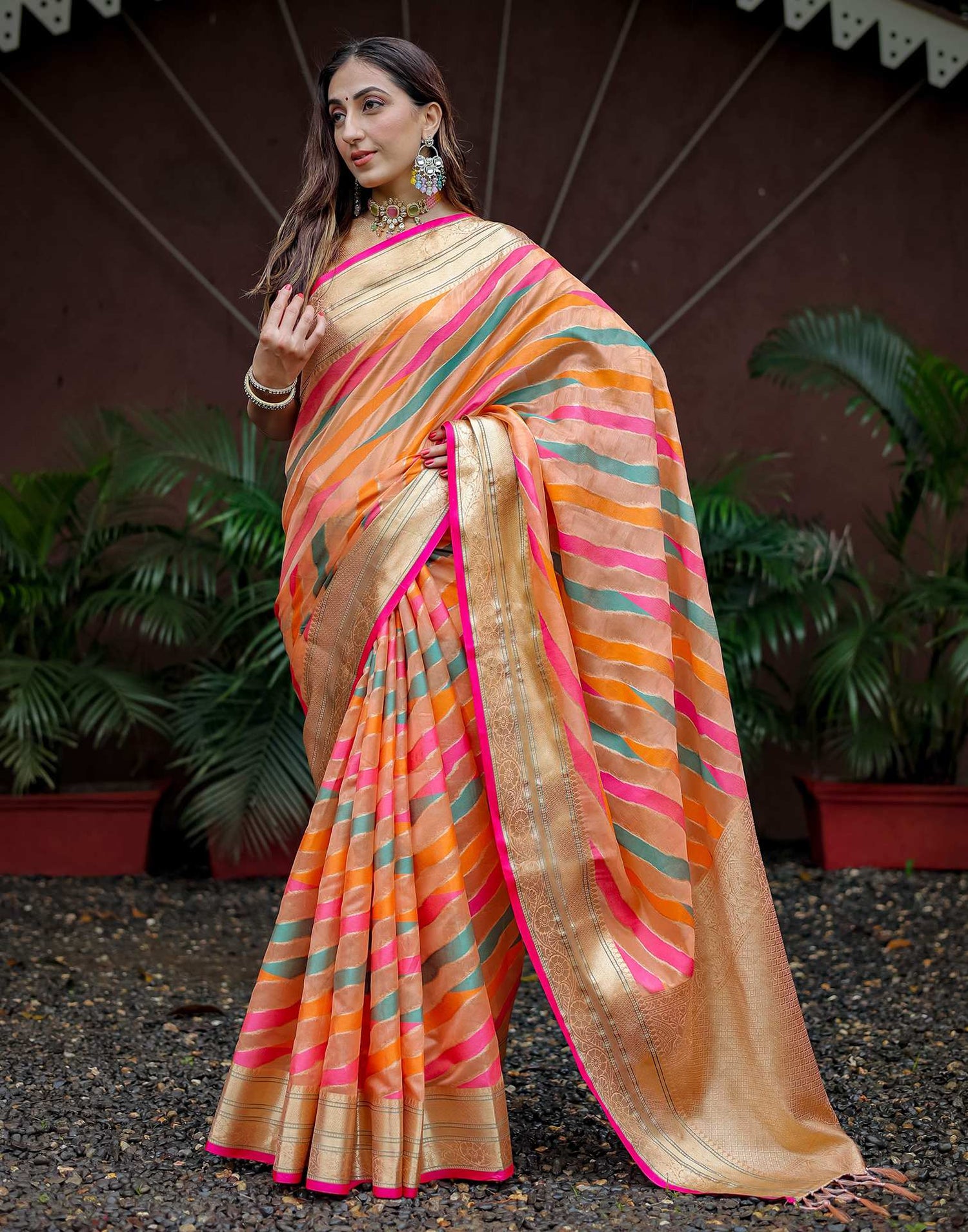 Peach Silk Woven Saree