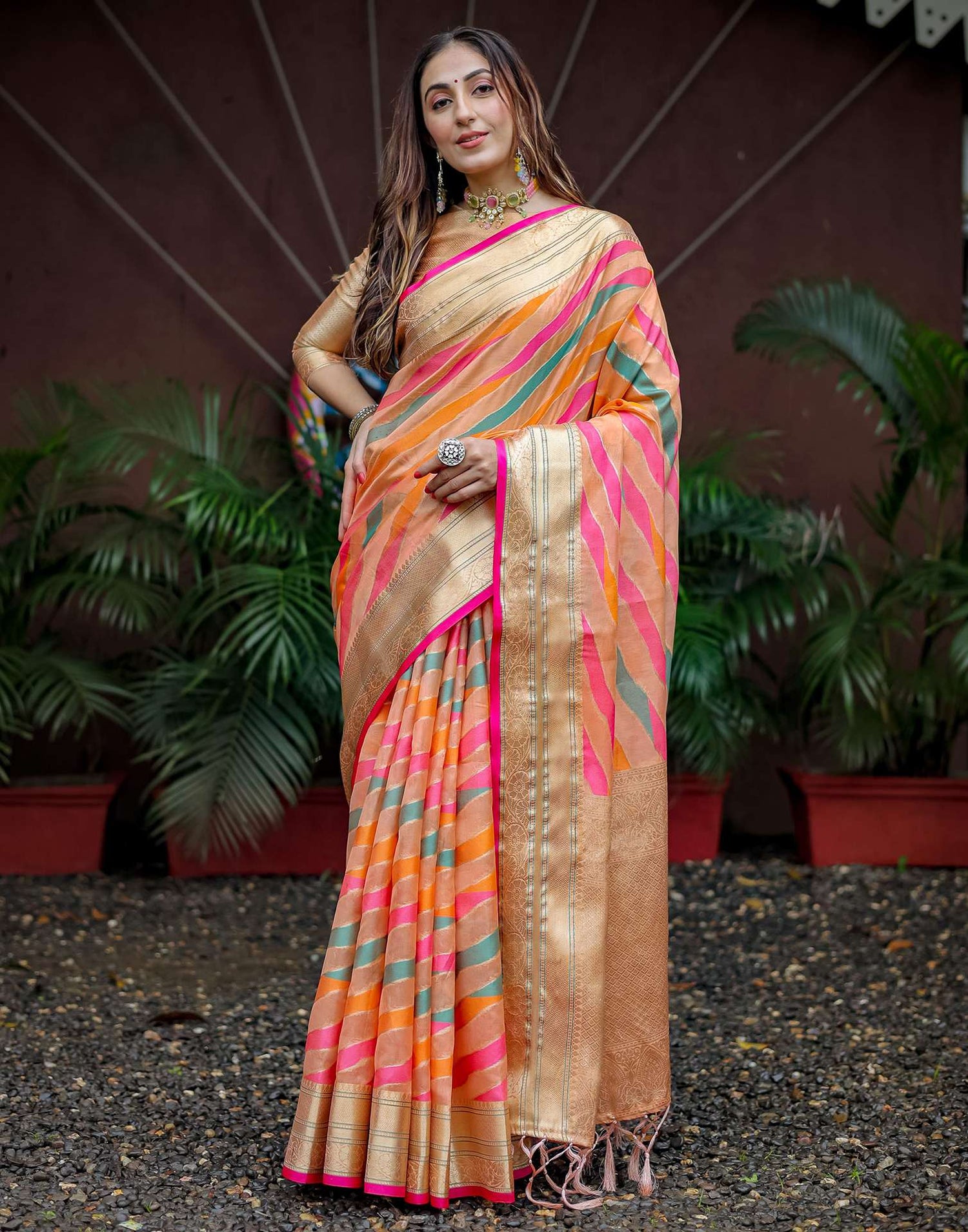 Peach Silk Woven Saree