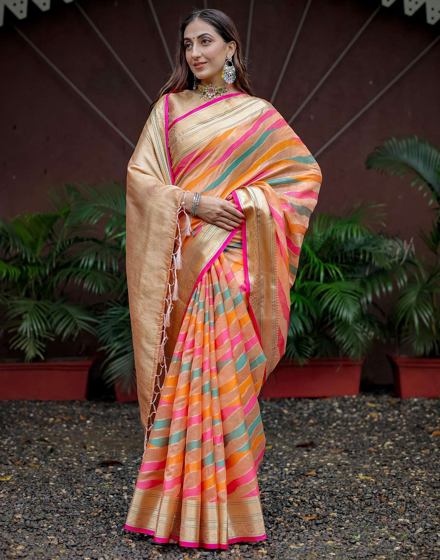 Peach Silk Woven Saree