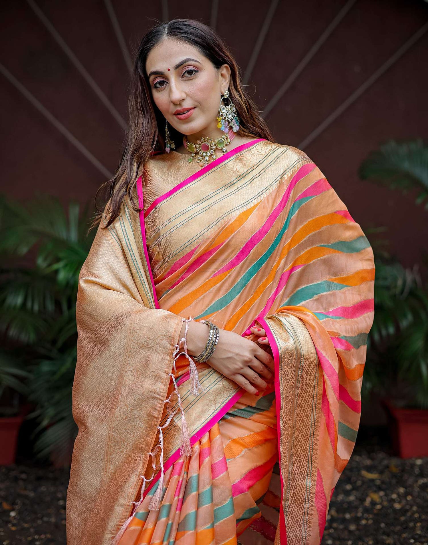 Peach Silk Woven Saree