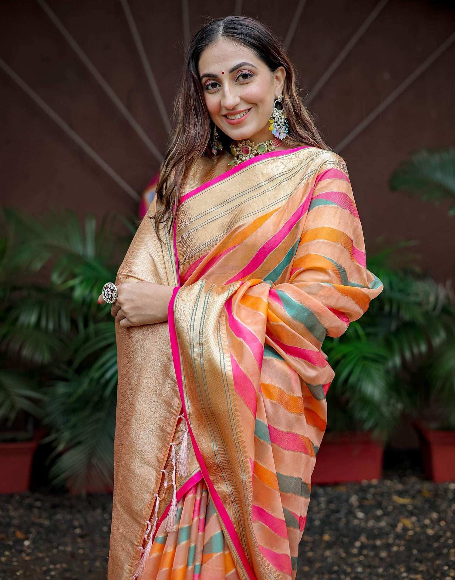 Peach Silk Woven Saree