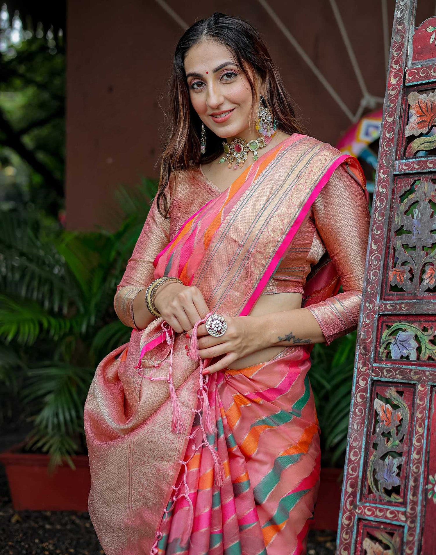 Rose Pink Silk Woven Saree