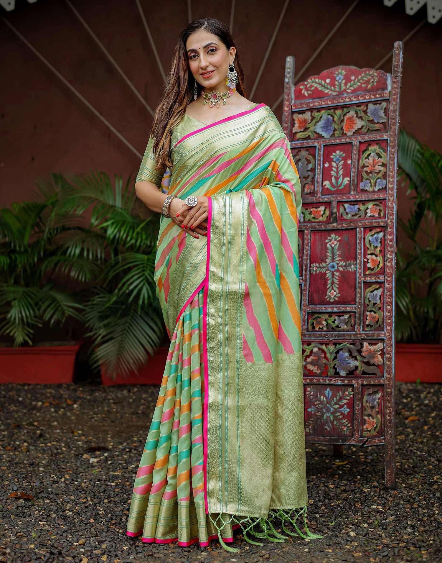 Pista Green Silk Woven Saree