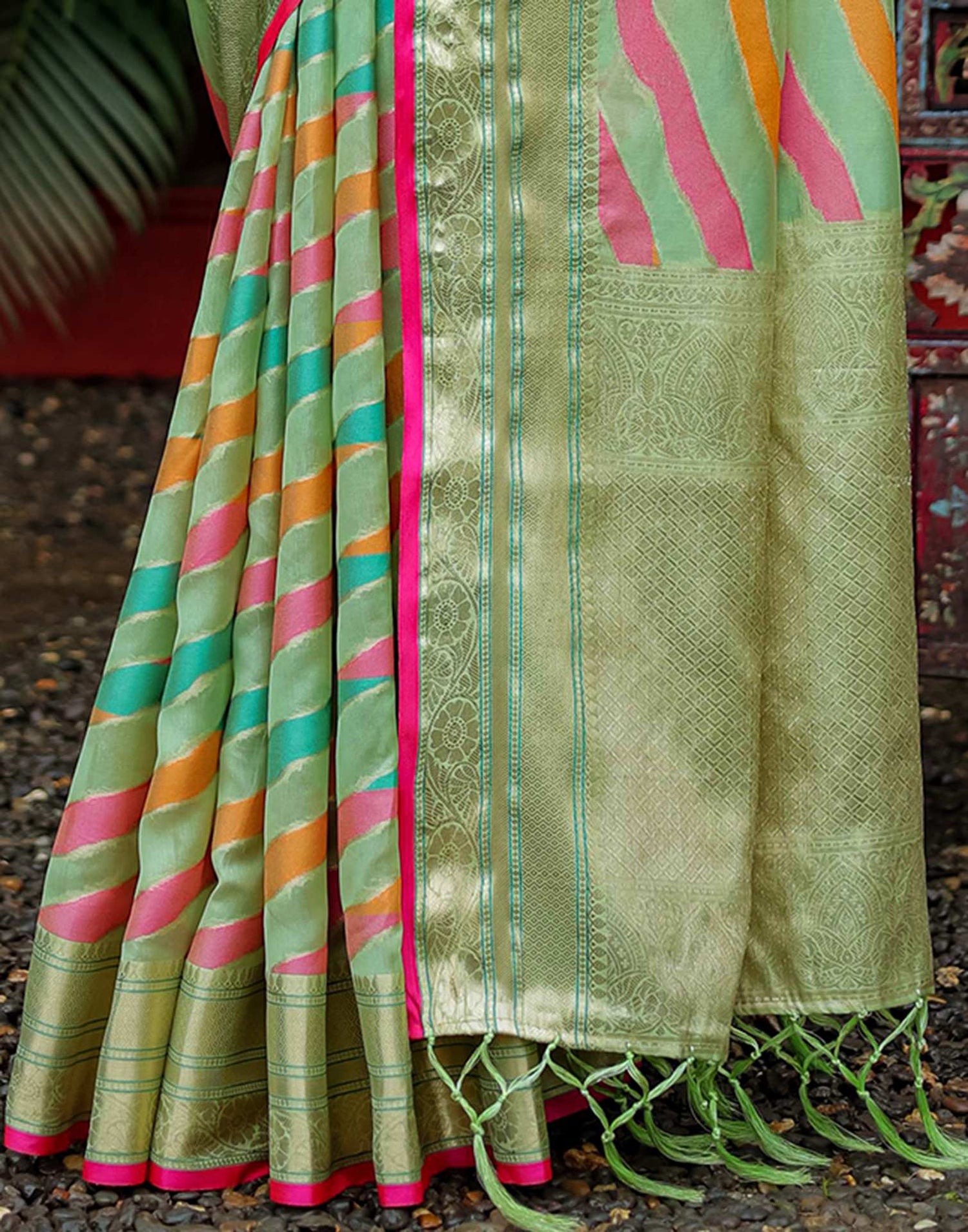 Pista Green Silk Woven Saree