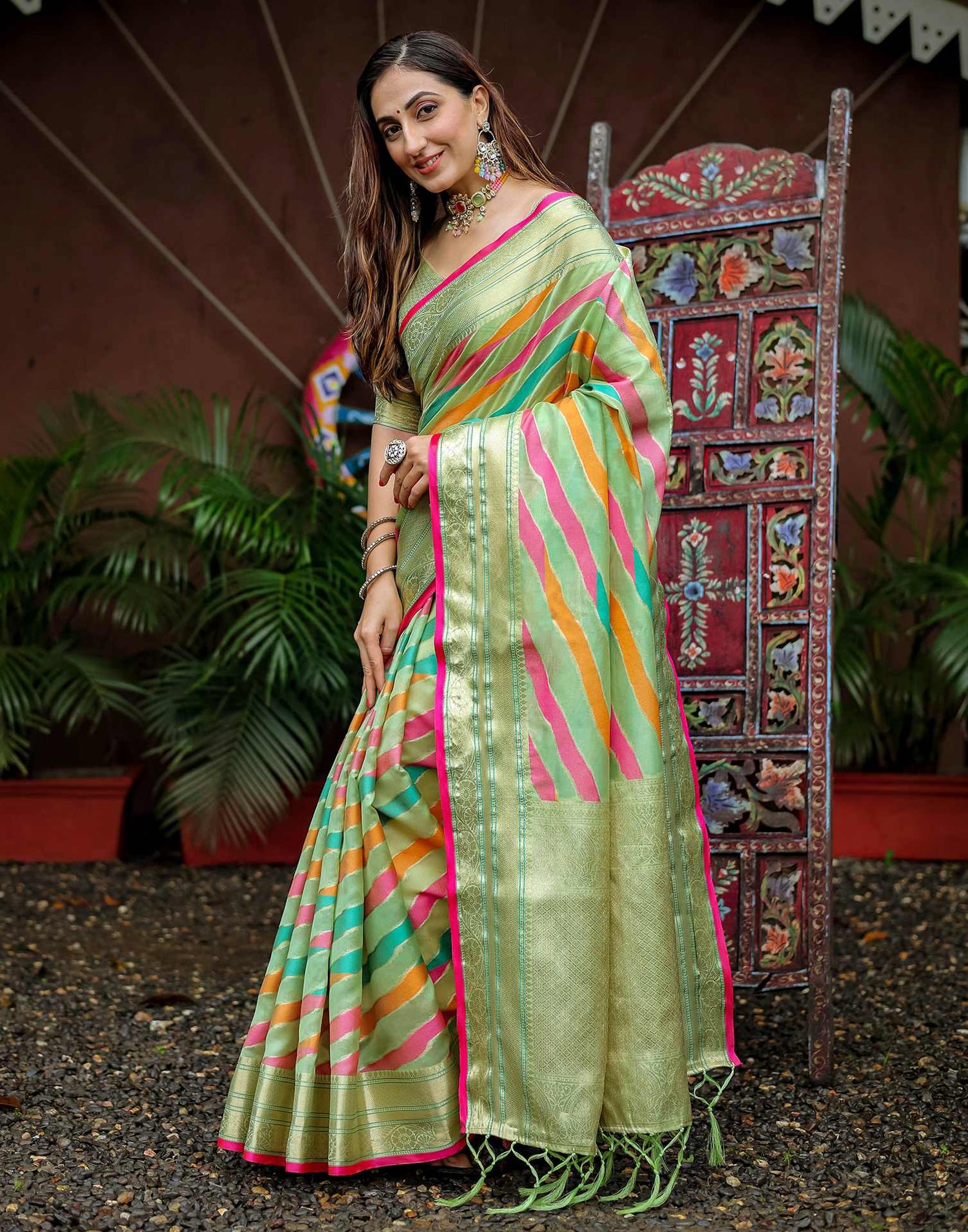 Pista Green Silk Woven Saree