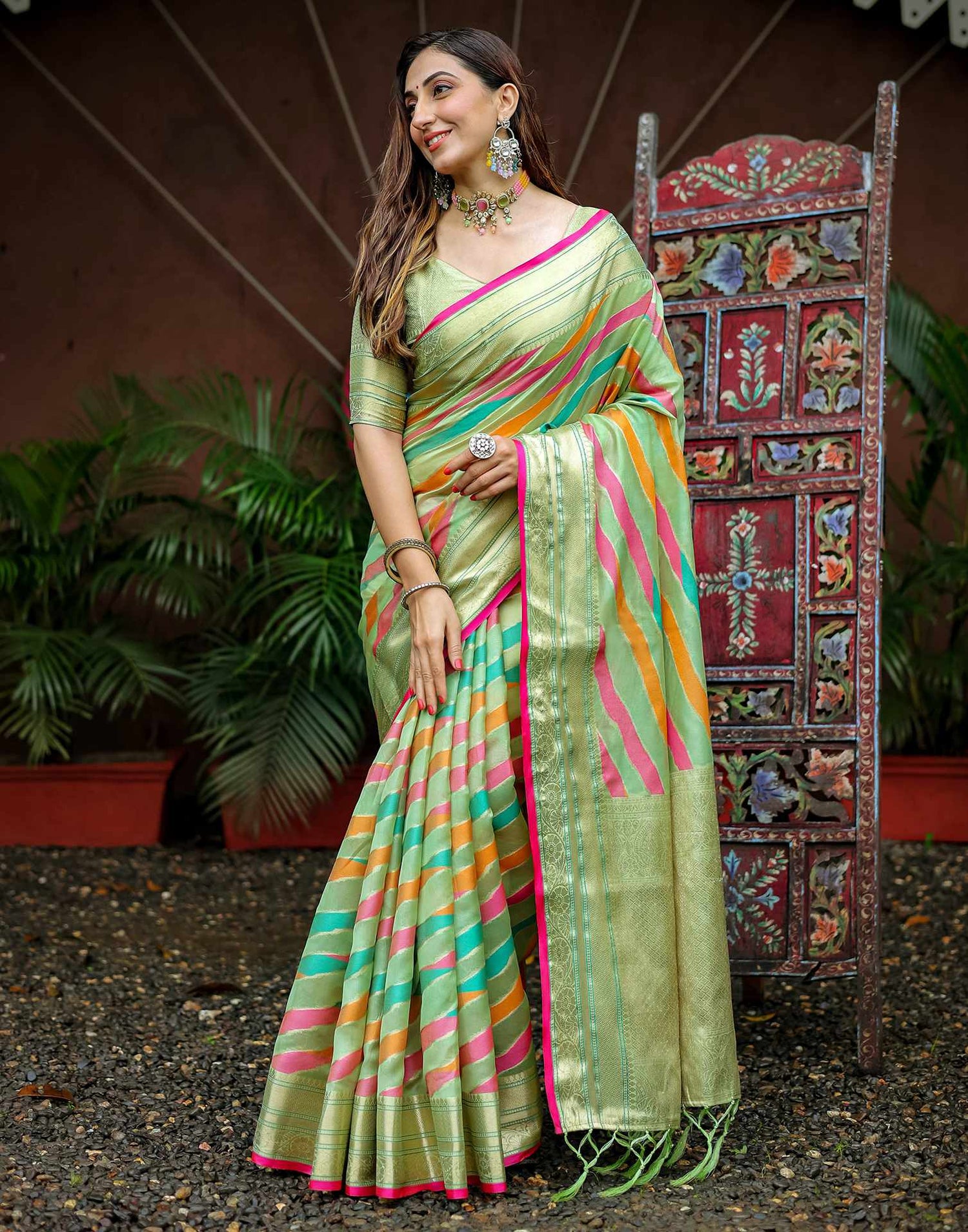 Pista Green Silk Woven Saree