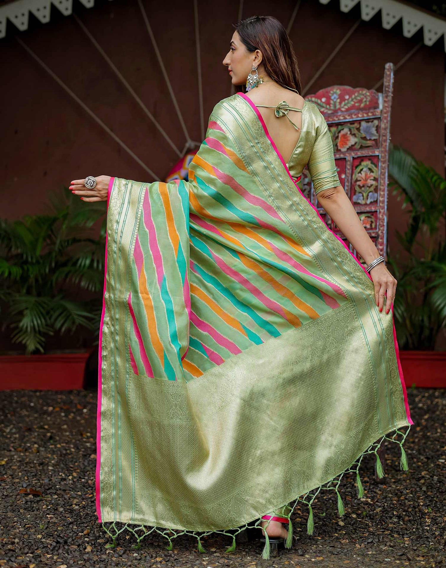 Pista Green Silk Woven Saree