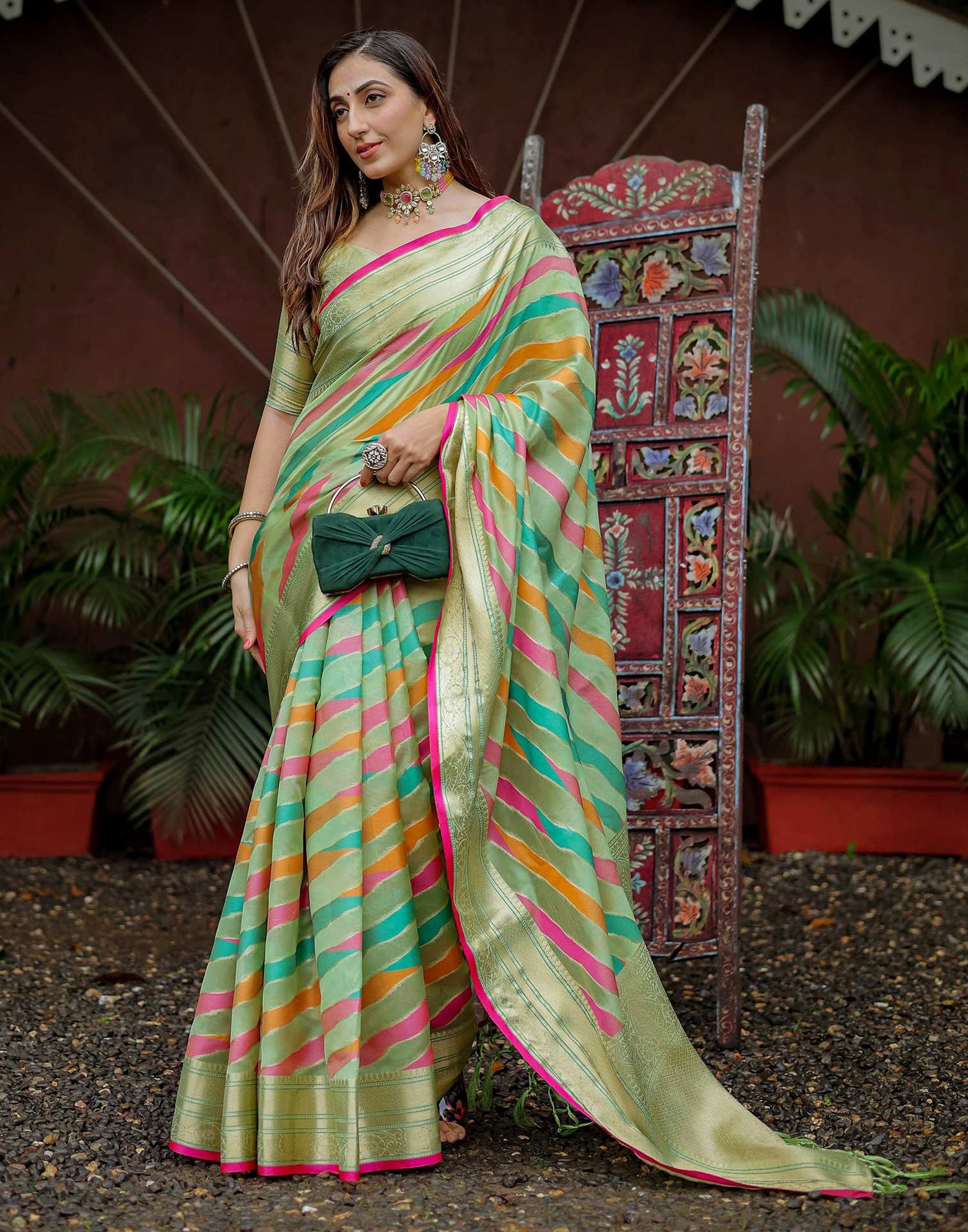 Pista Green Silk Woven Saree