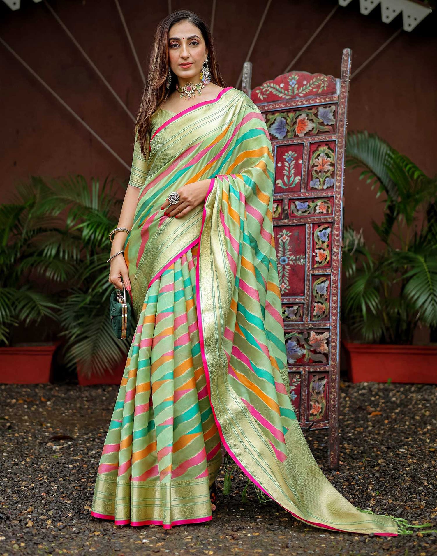 Pista Green Silk Woven Saree
