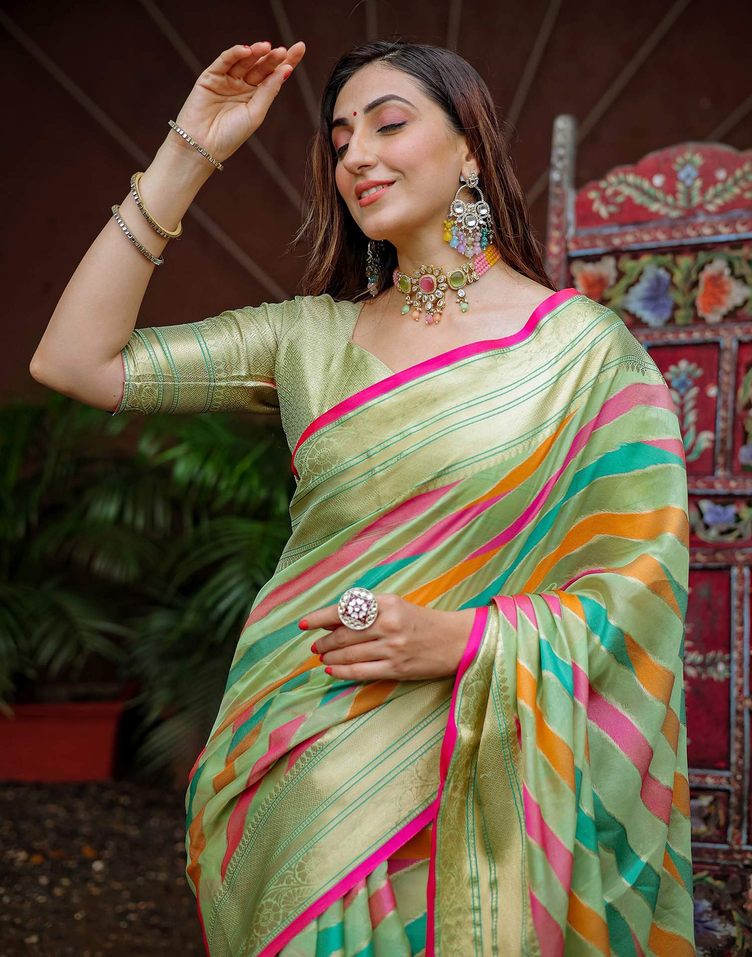 Pista Green Silk Woven Saree