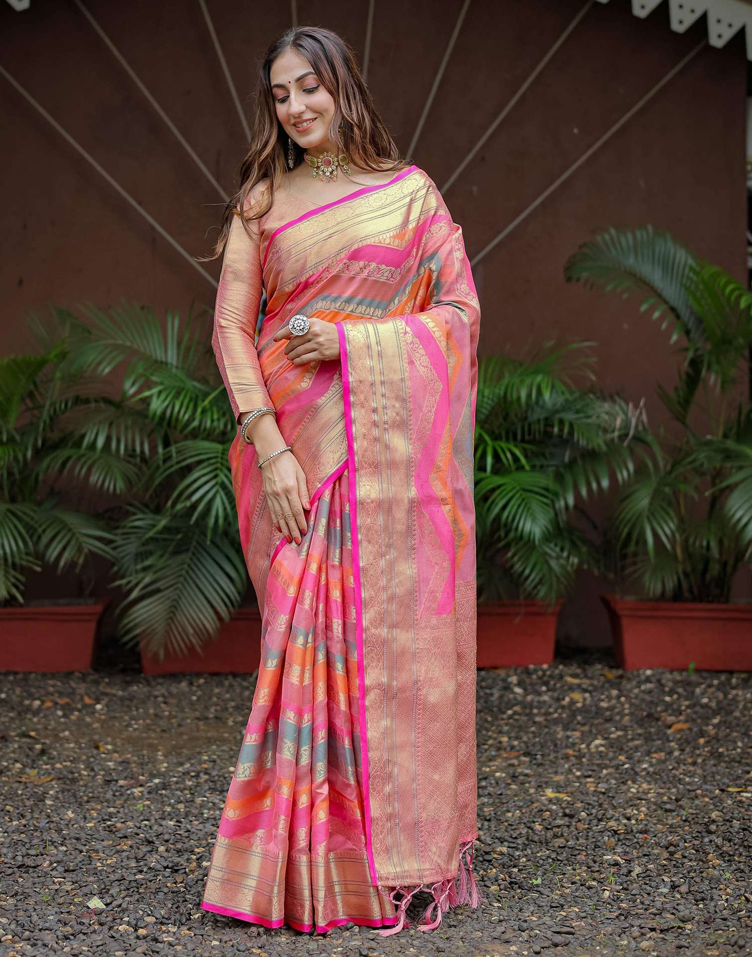 Light Pink Silk Woven Saree
