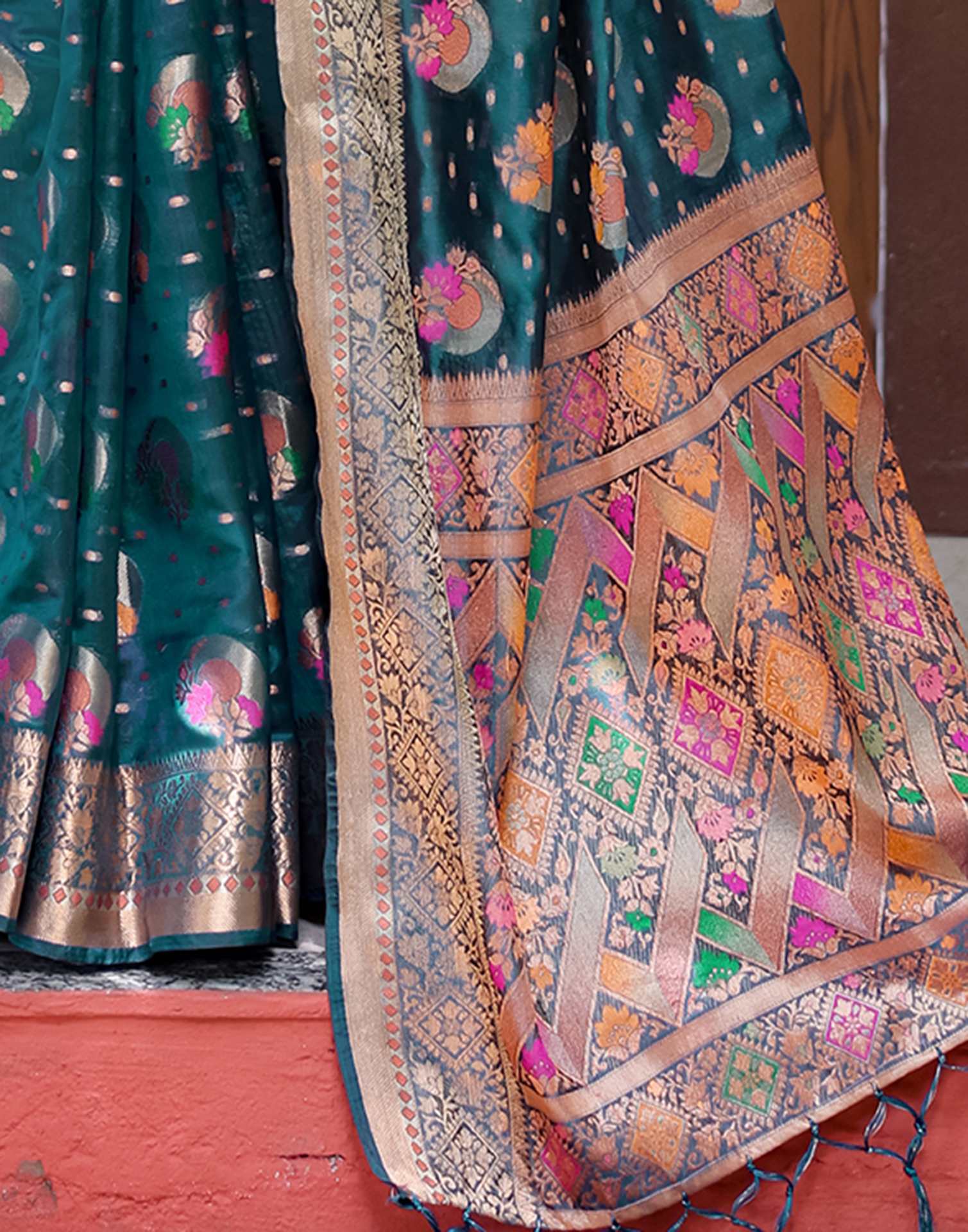 Rama Blue Silk Woven Banarasi Saree
