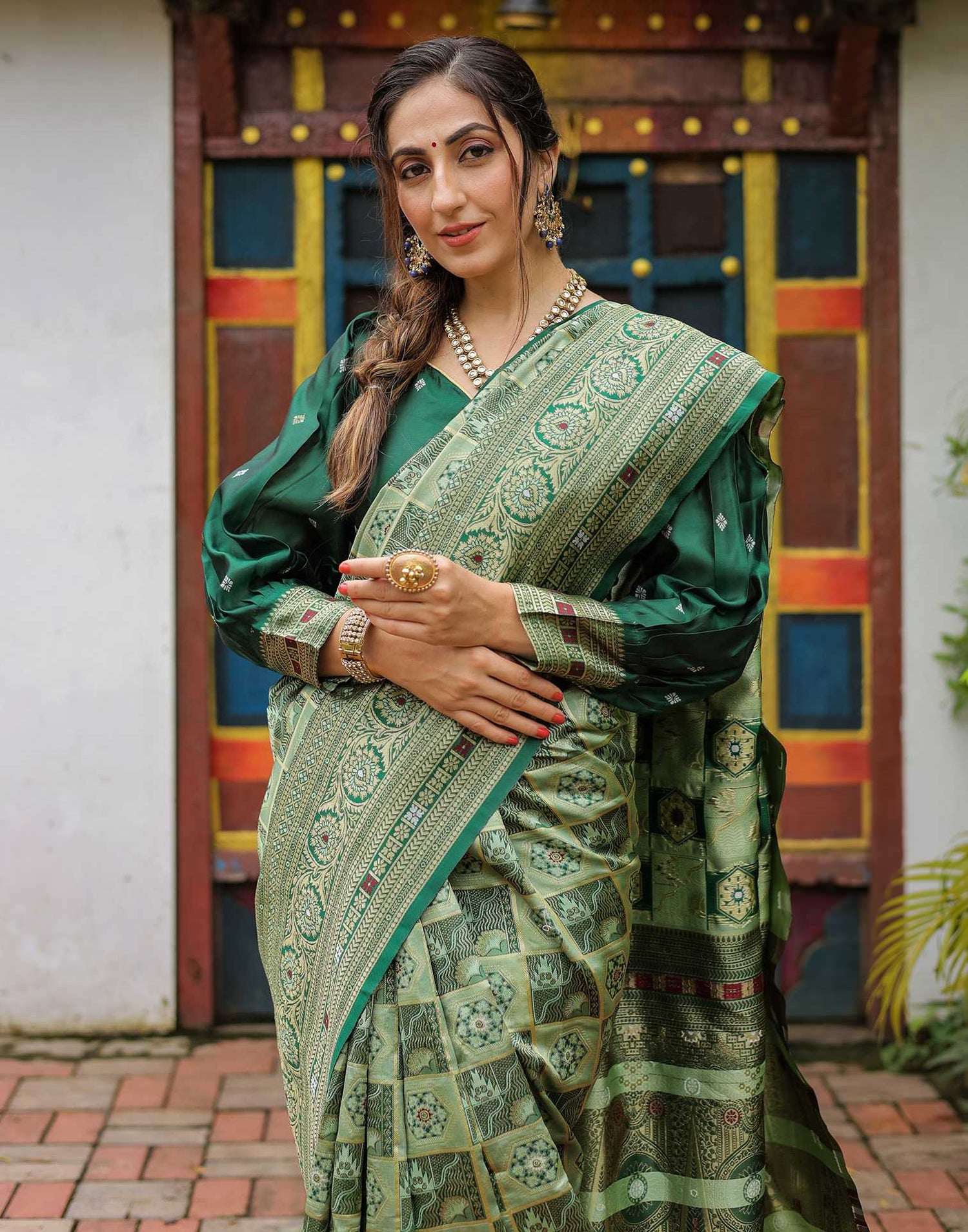 Pista Green Silk Woven Saree