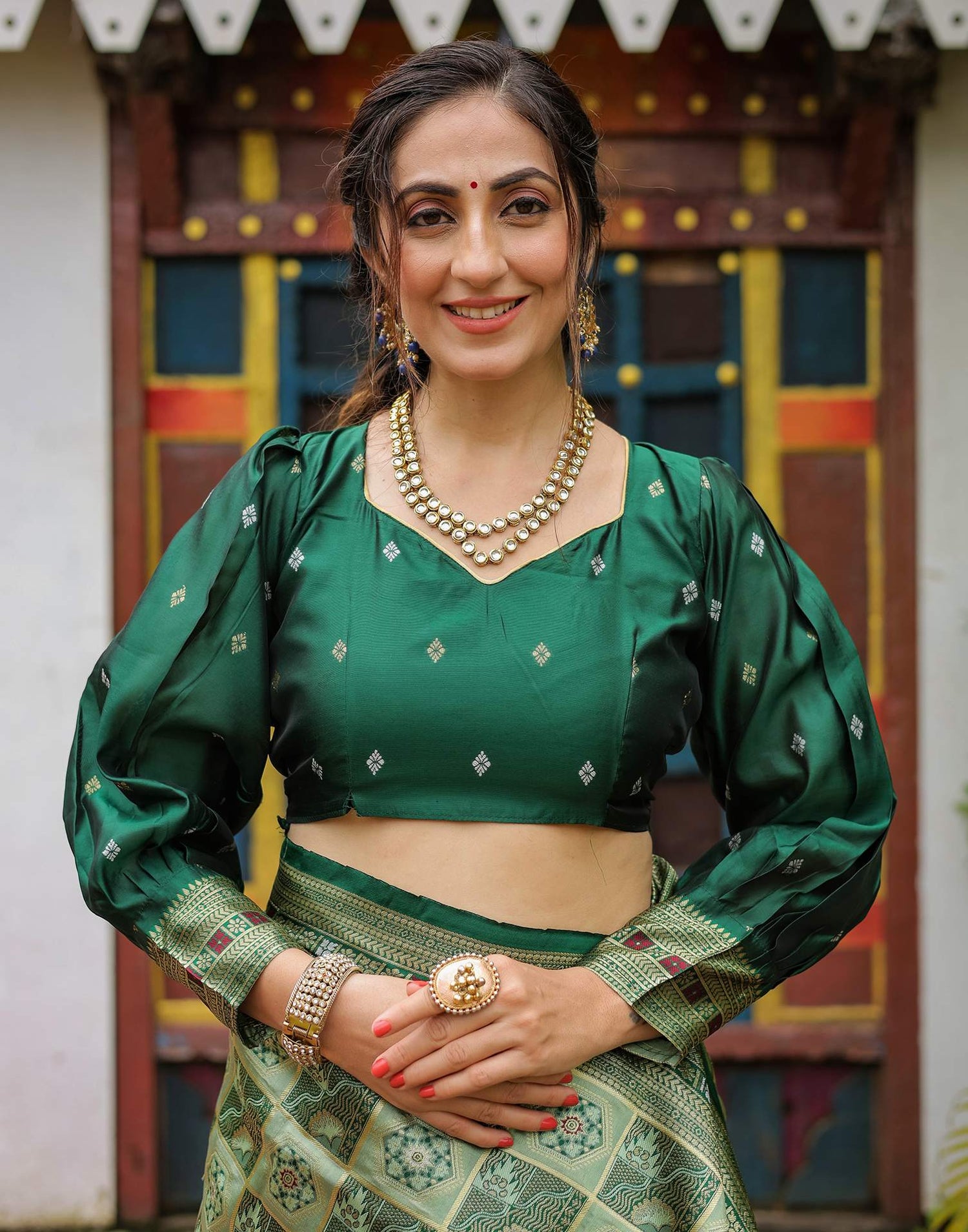 Pista Green Silk Woven Saree