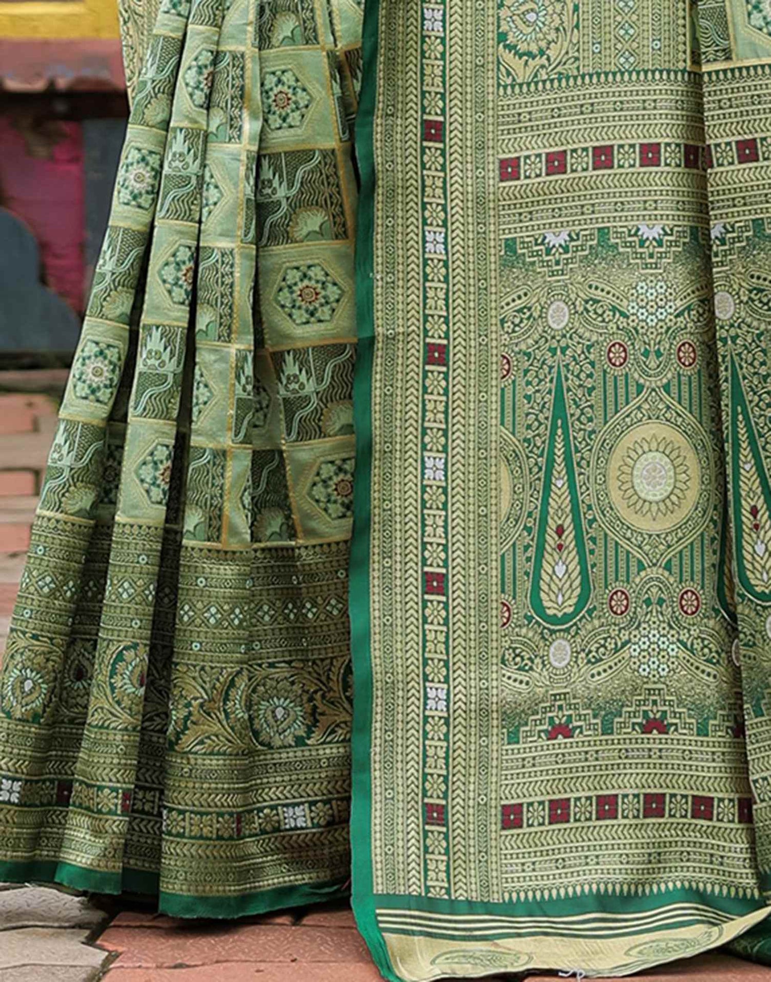 Pista Green Silk Woven Saree