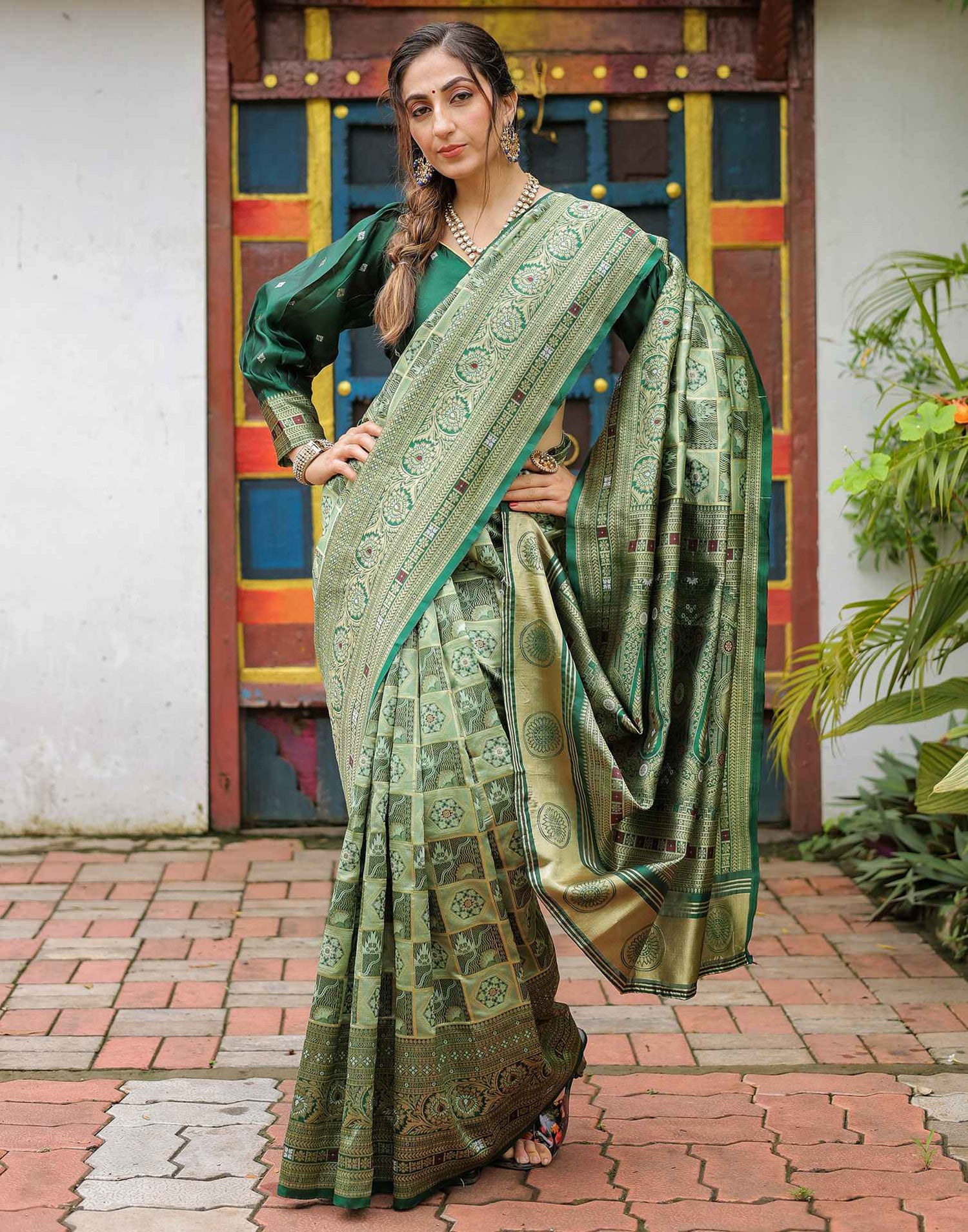 Pista Green Silk Woven Saree