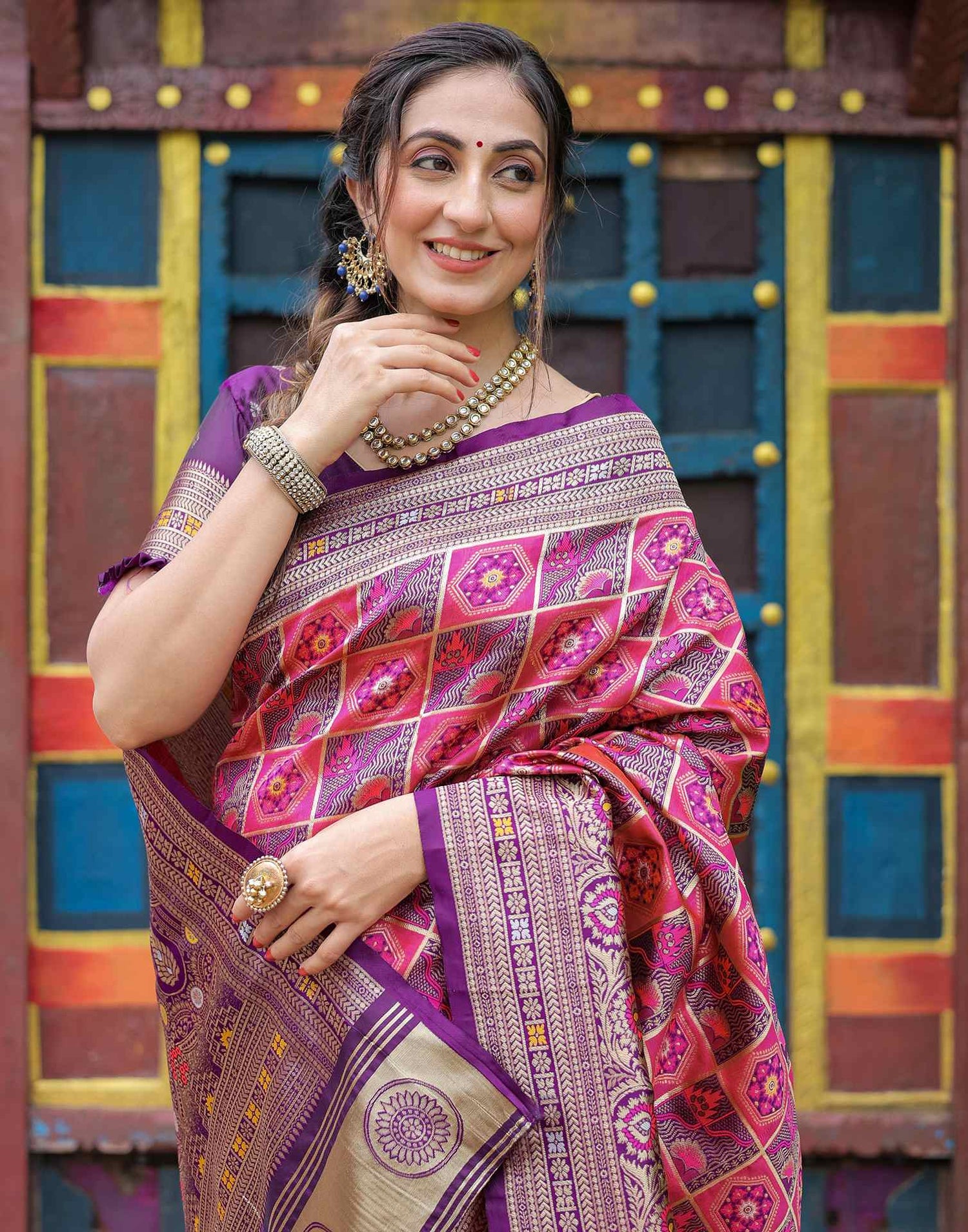 Pink Silk Woven Saree