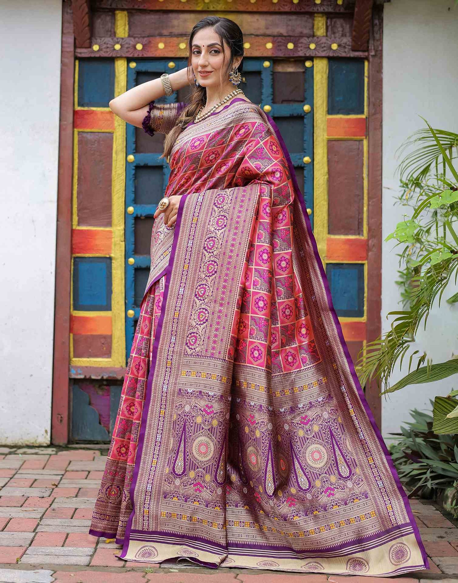 Pink Silk Woven Saree