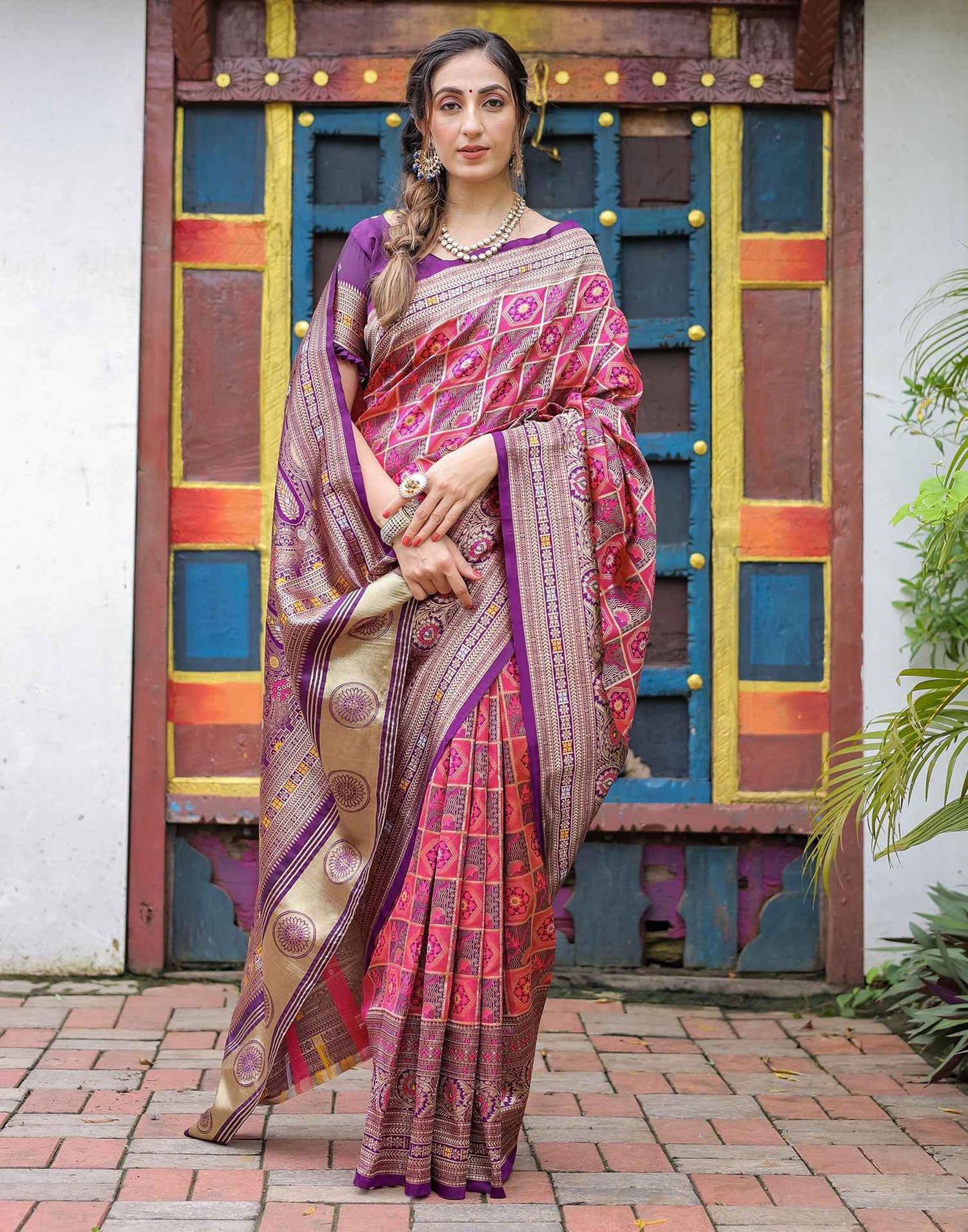 Pink Silk Woven Saree
